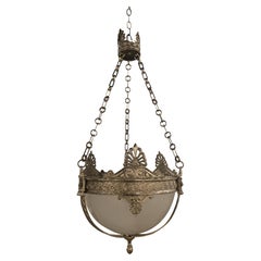 1920s Caldwell Silver Plated Light Fixture with Opaline glass