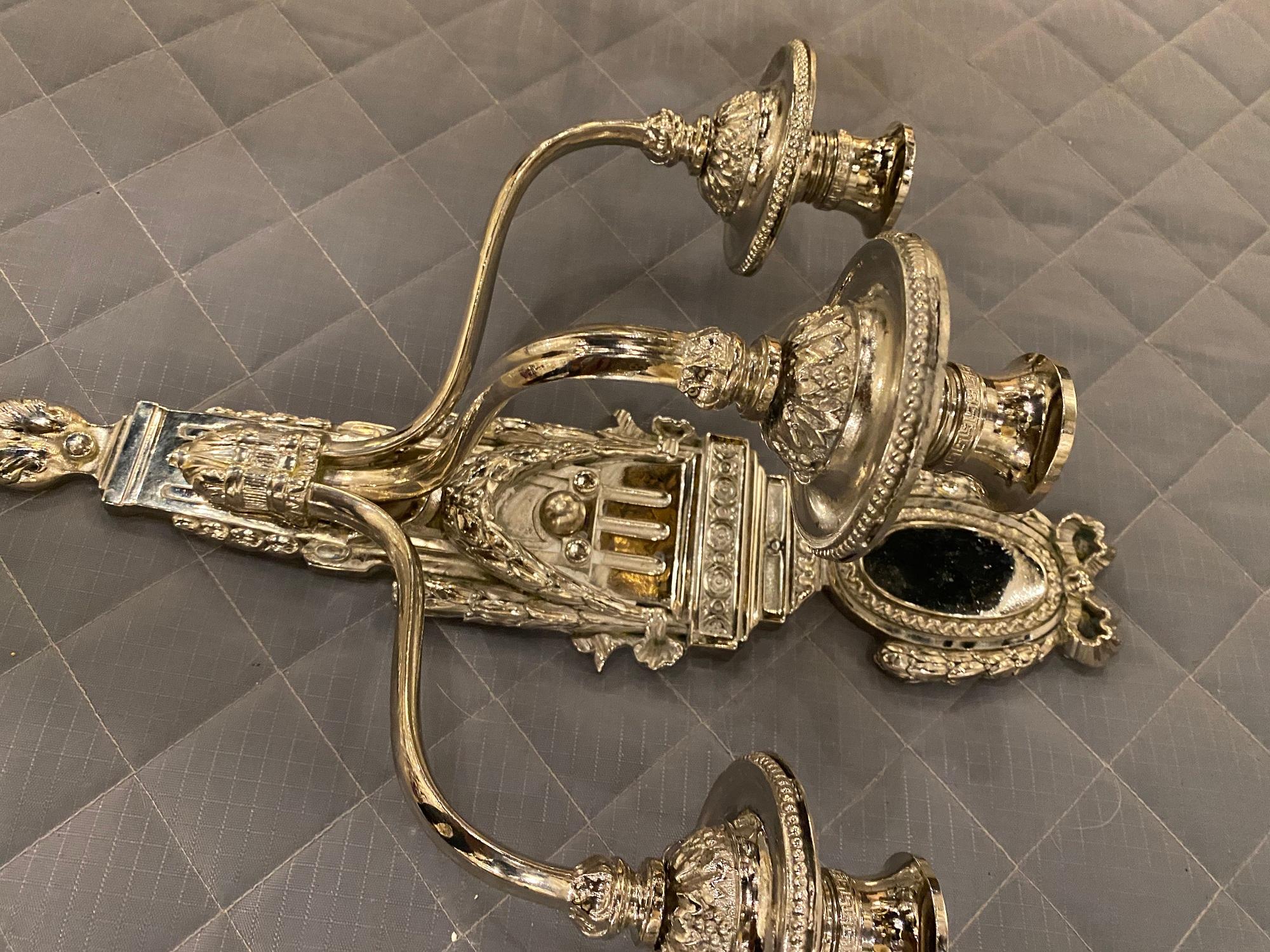 Neoclassical 1920's Caldwell Silver Plated Sconces For Sale