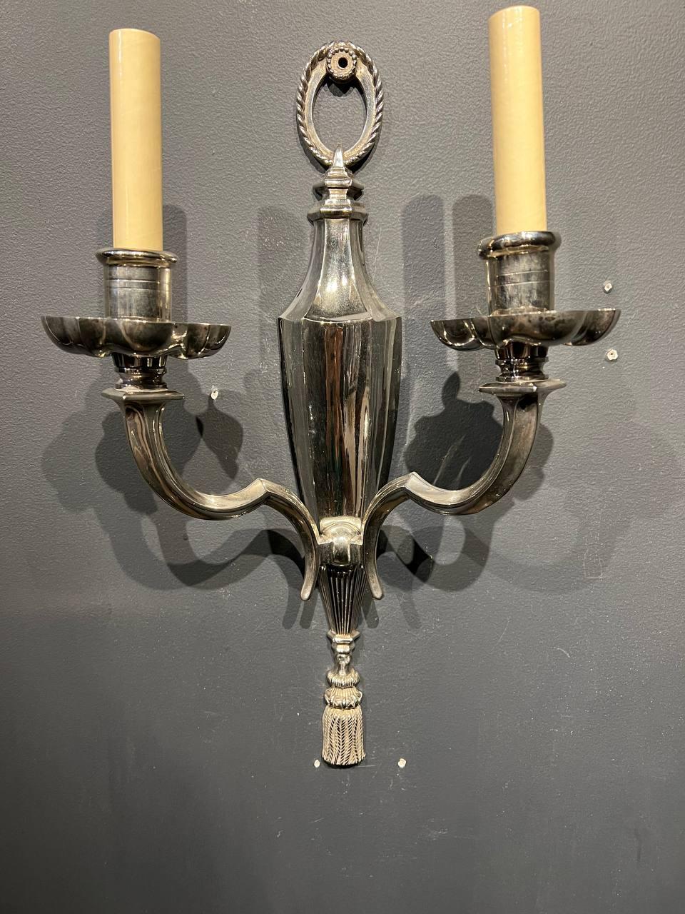 American Classical 1920's Caldwell Silver Plated Sconces For Sale