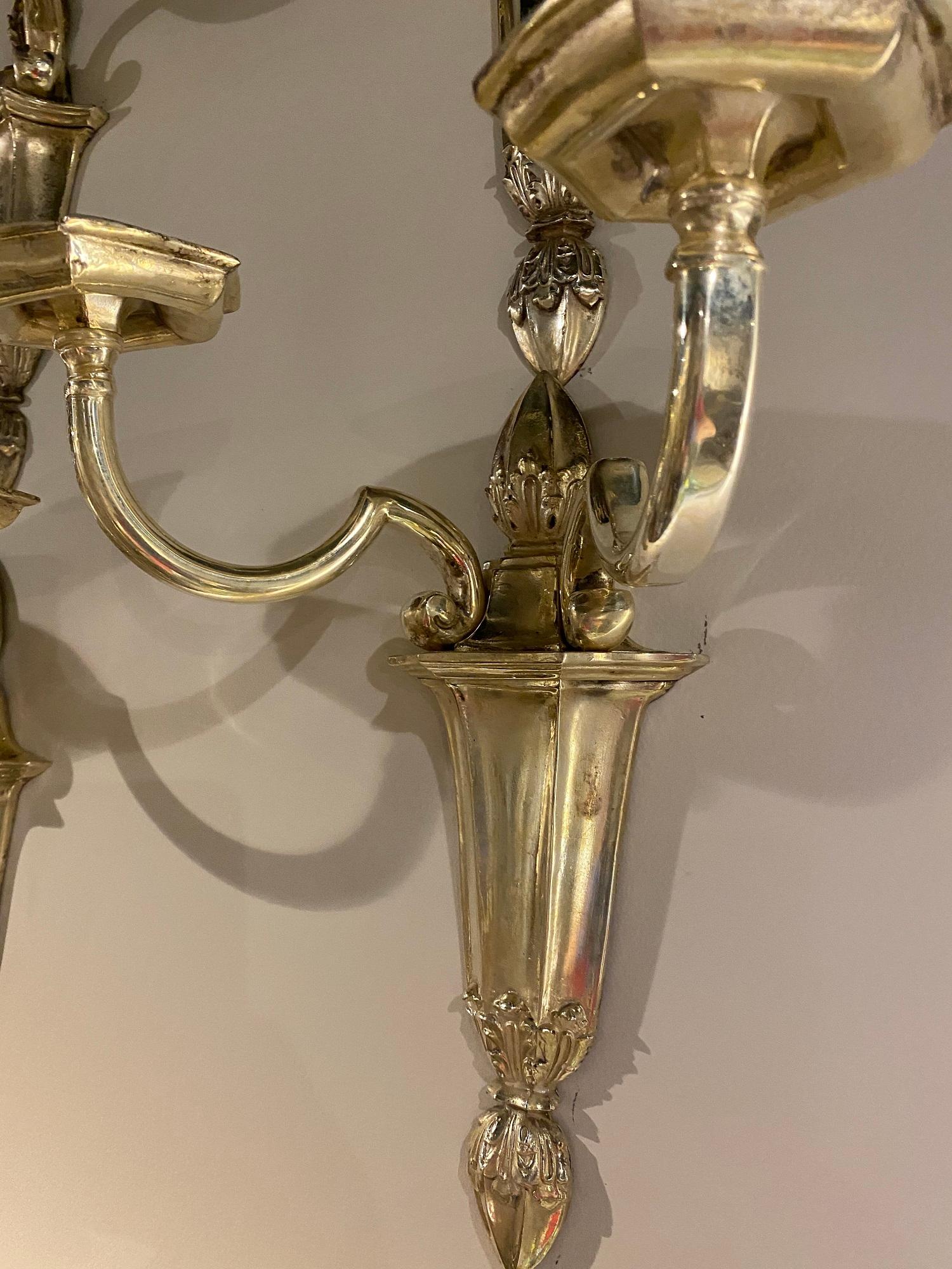 American Classical 1920's Caldwell Silver Plated Sconces For Sale