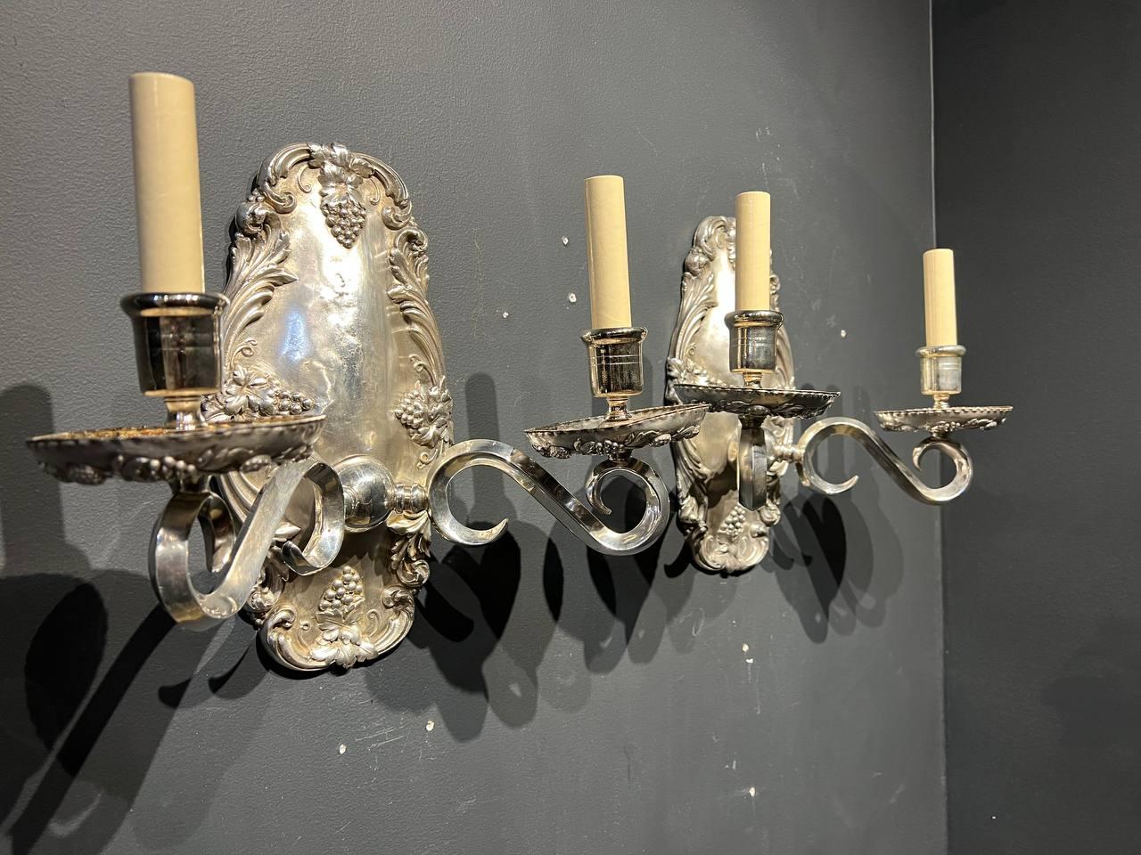 20th Century 1920’s Caldwell Silver Plated Sconces