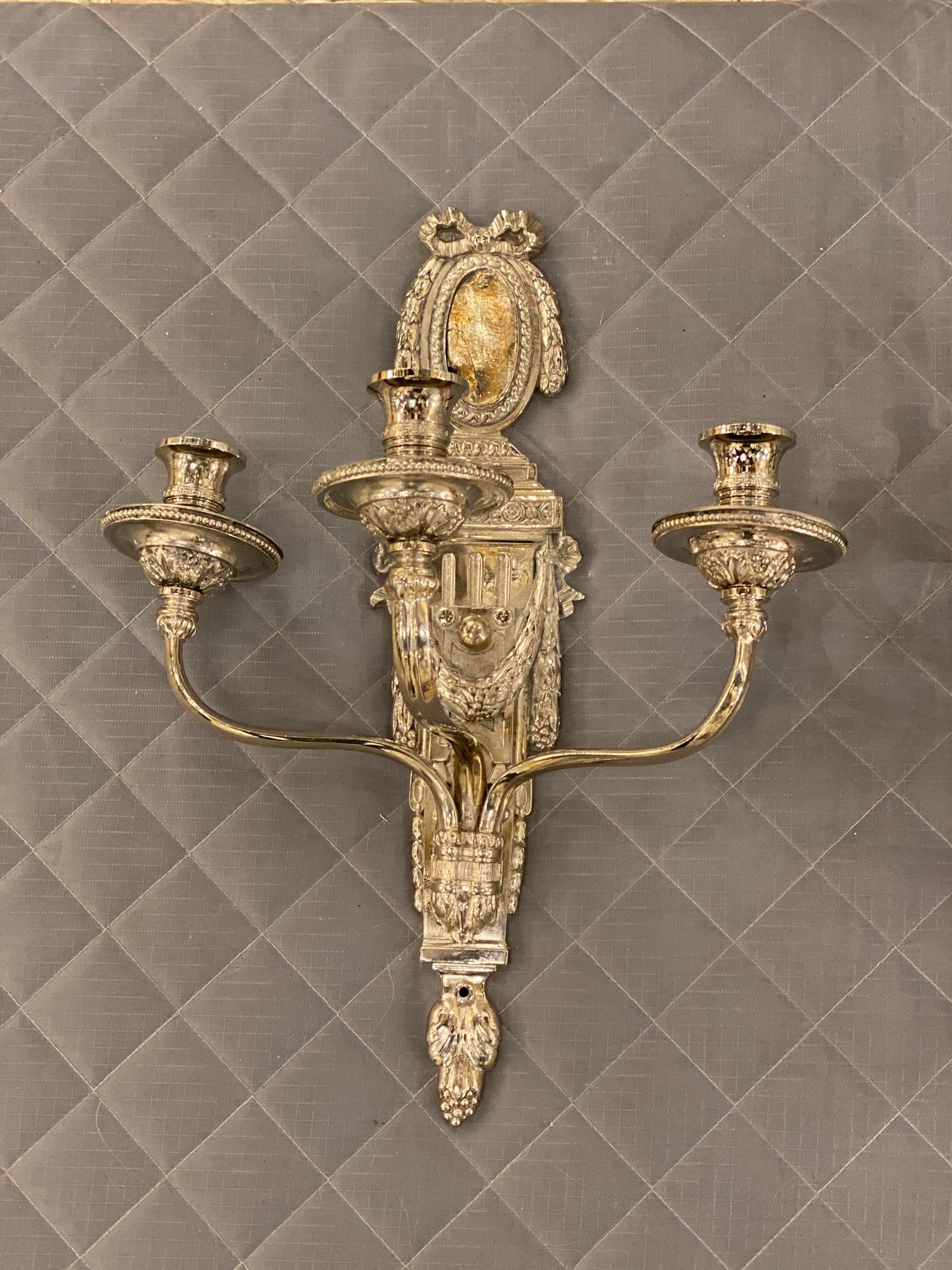 1920's Caldwell Silver Plated Sconces In Good Condition For Sale In New York, NY