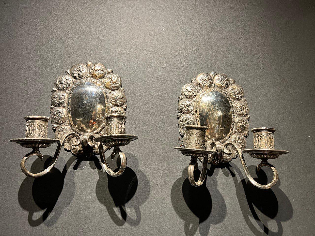American 1920s Caldwell Silver Plated Sconces For Sale