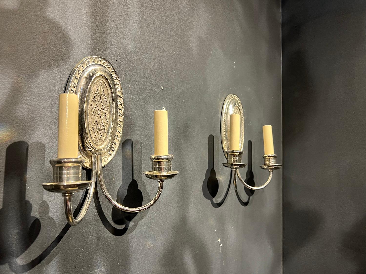 Pair of Caldwell Silver Plated Sconces, Circa 1920s 1