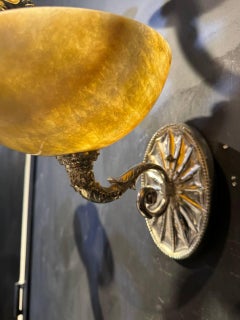 1920's Caldwell Silver Plated Sconces with Alabaster Shade