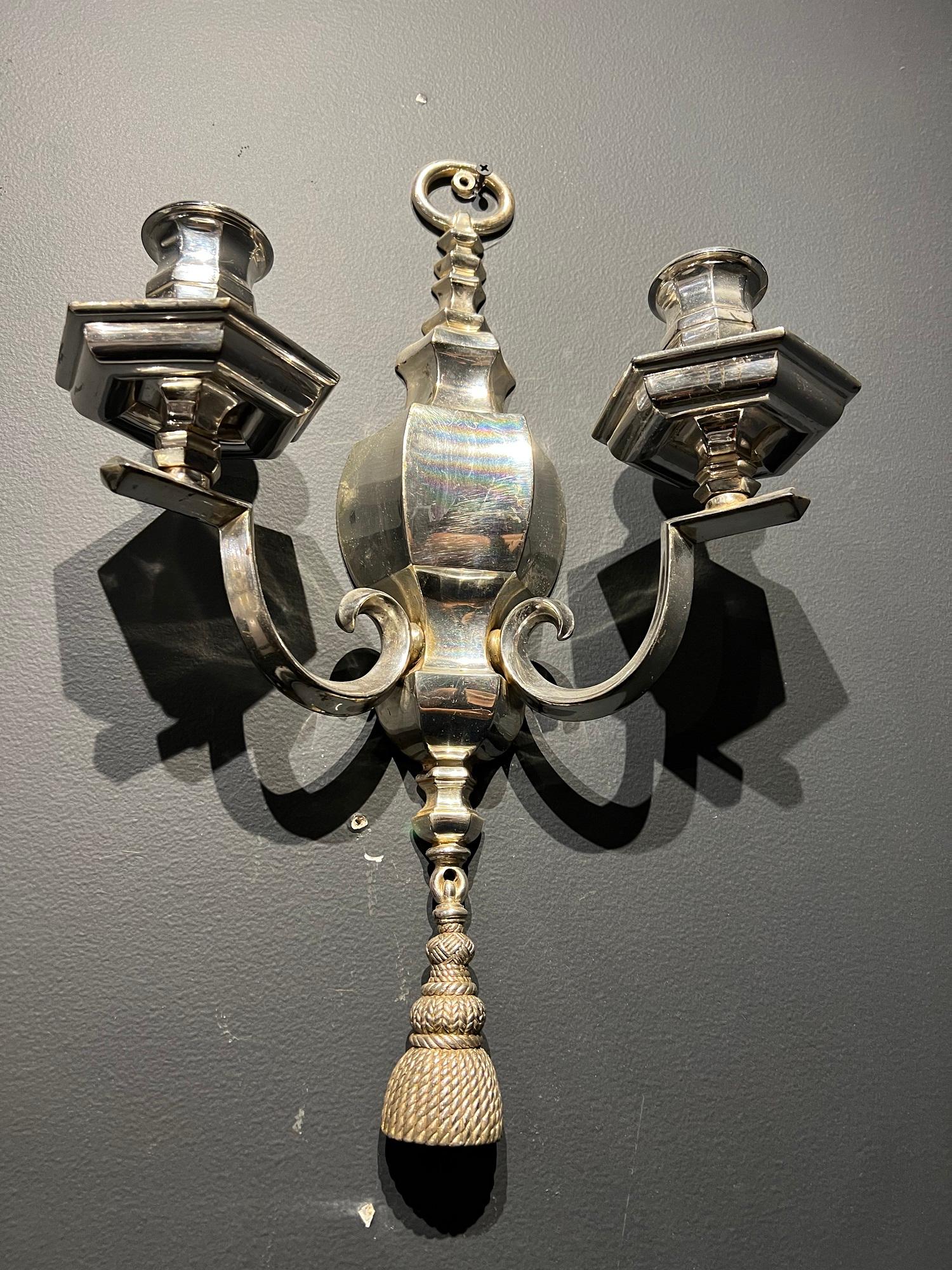 Neoclassical 1920s Caldwell Silver Sconces For Sale