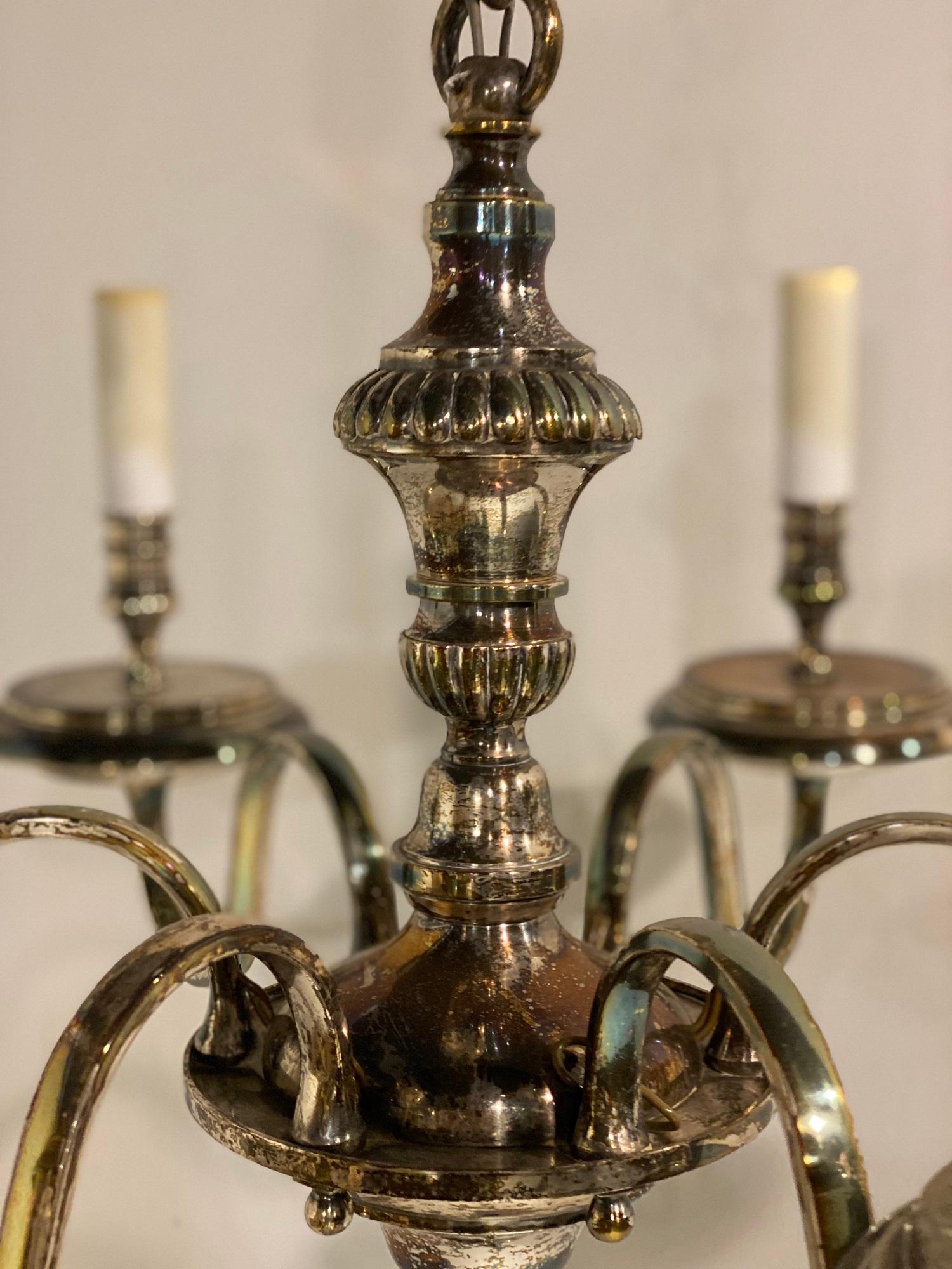 A circa 1920's Caldwell silver plated chandelier with six lights