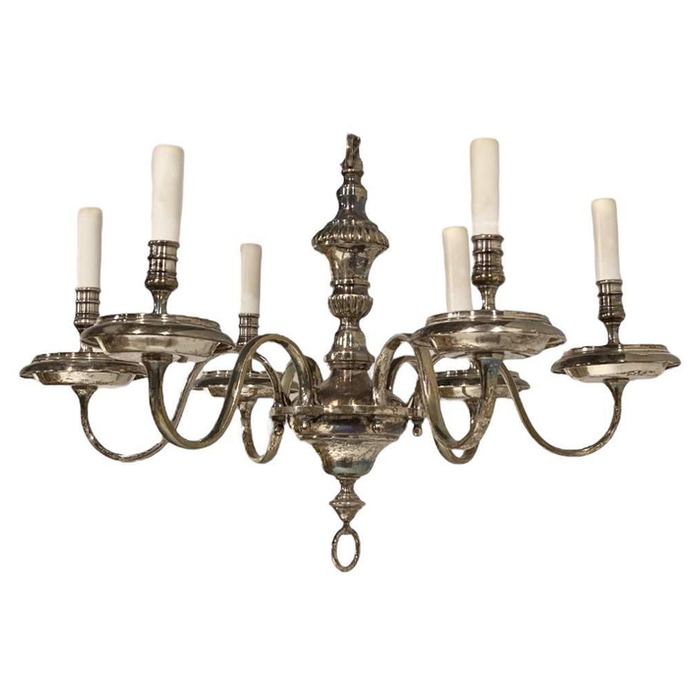 1920
s Caldwell Six Light Silver Plated Chandelier