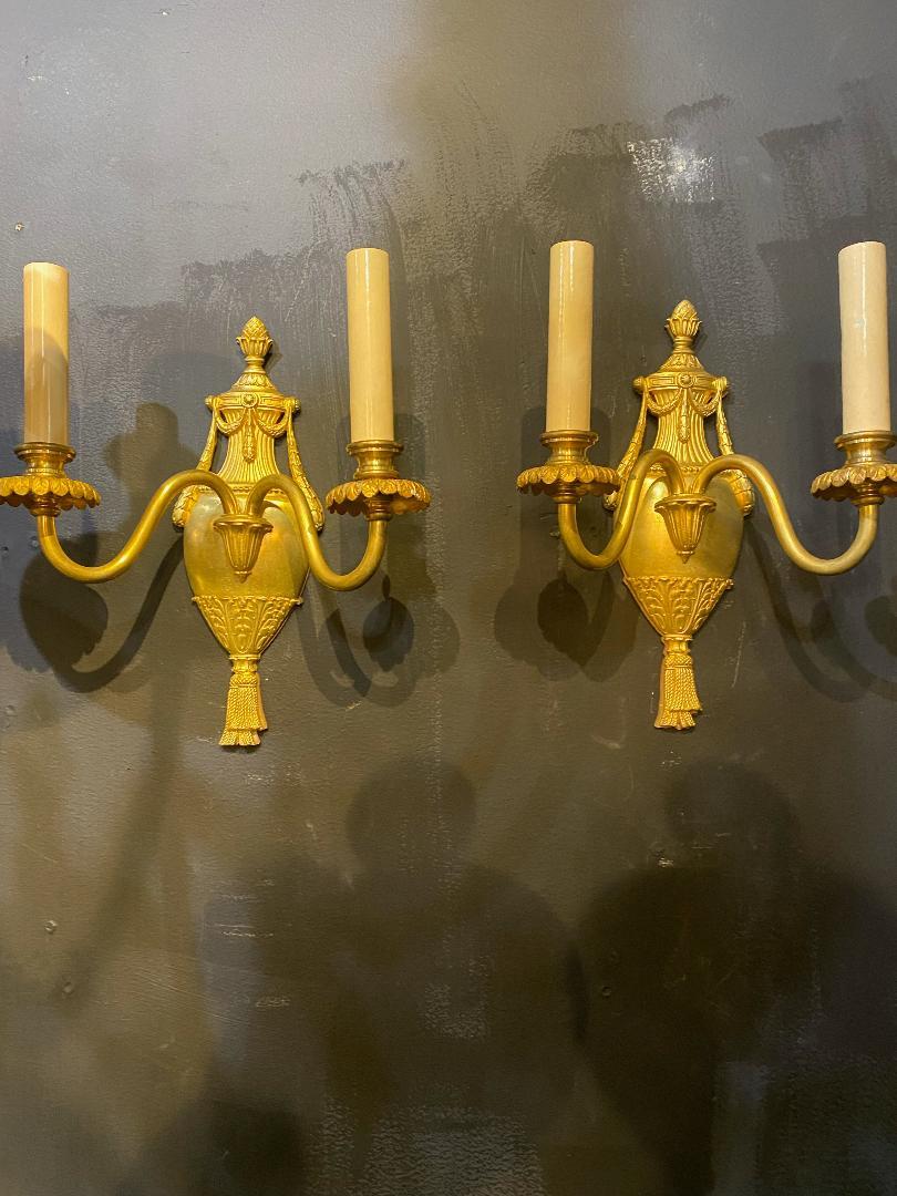 Adam Style 1920's Caldwell Small Vase Shape Sconces For Sale