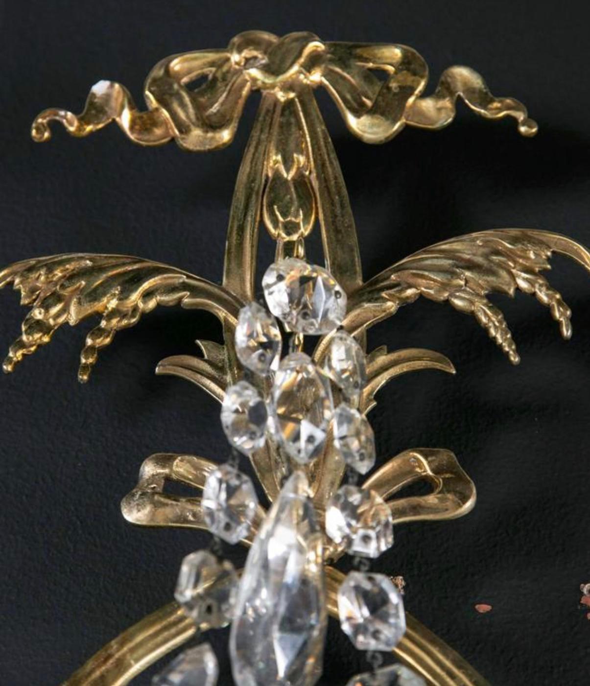 American 1920s Caldwell Large Sunburst Crystal Sconces with Three Lights For Sale