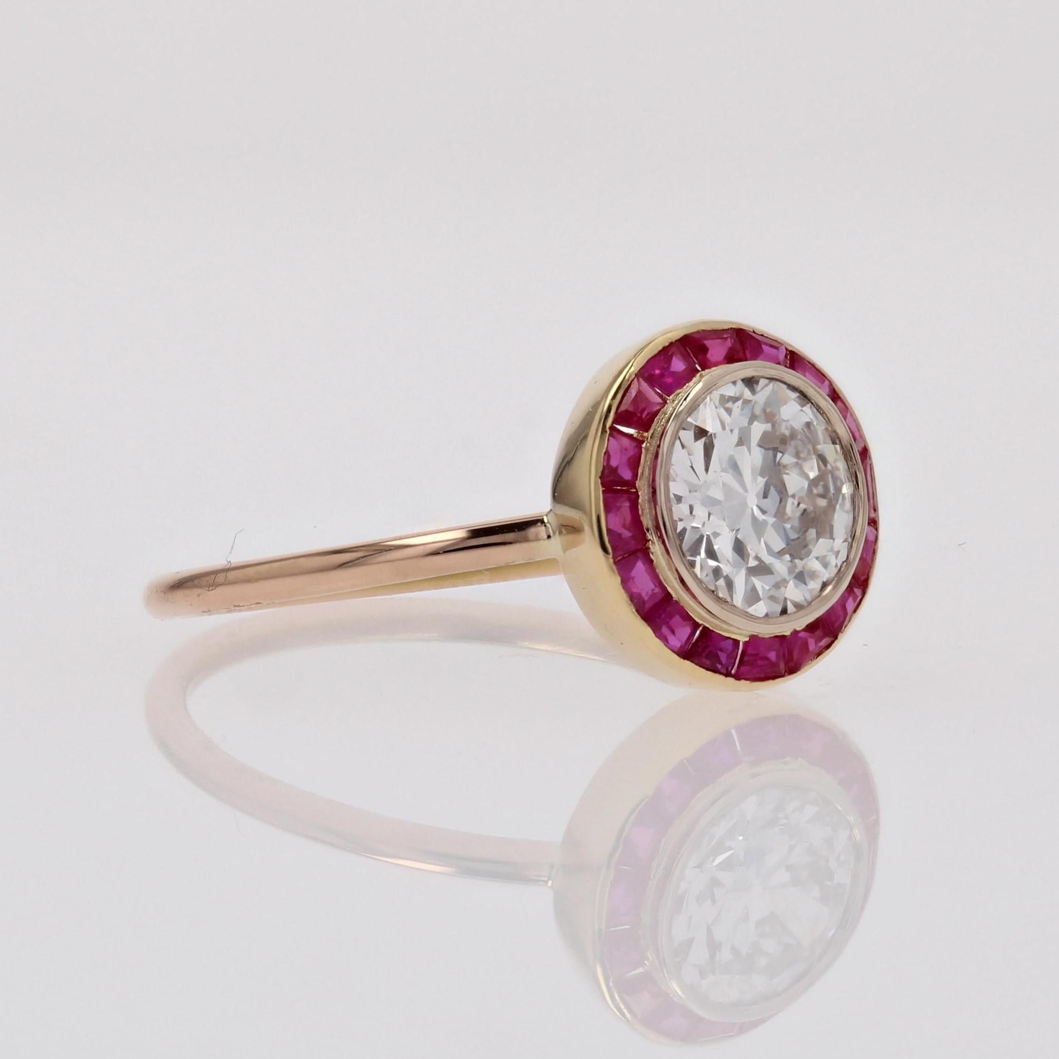 Bague ronde en or jaune 18 carats, diamants et pierres rouges calibrées des années 1920 en vente 6