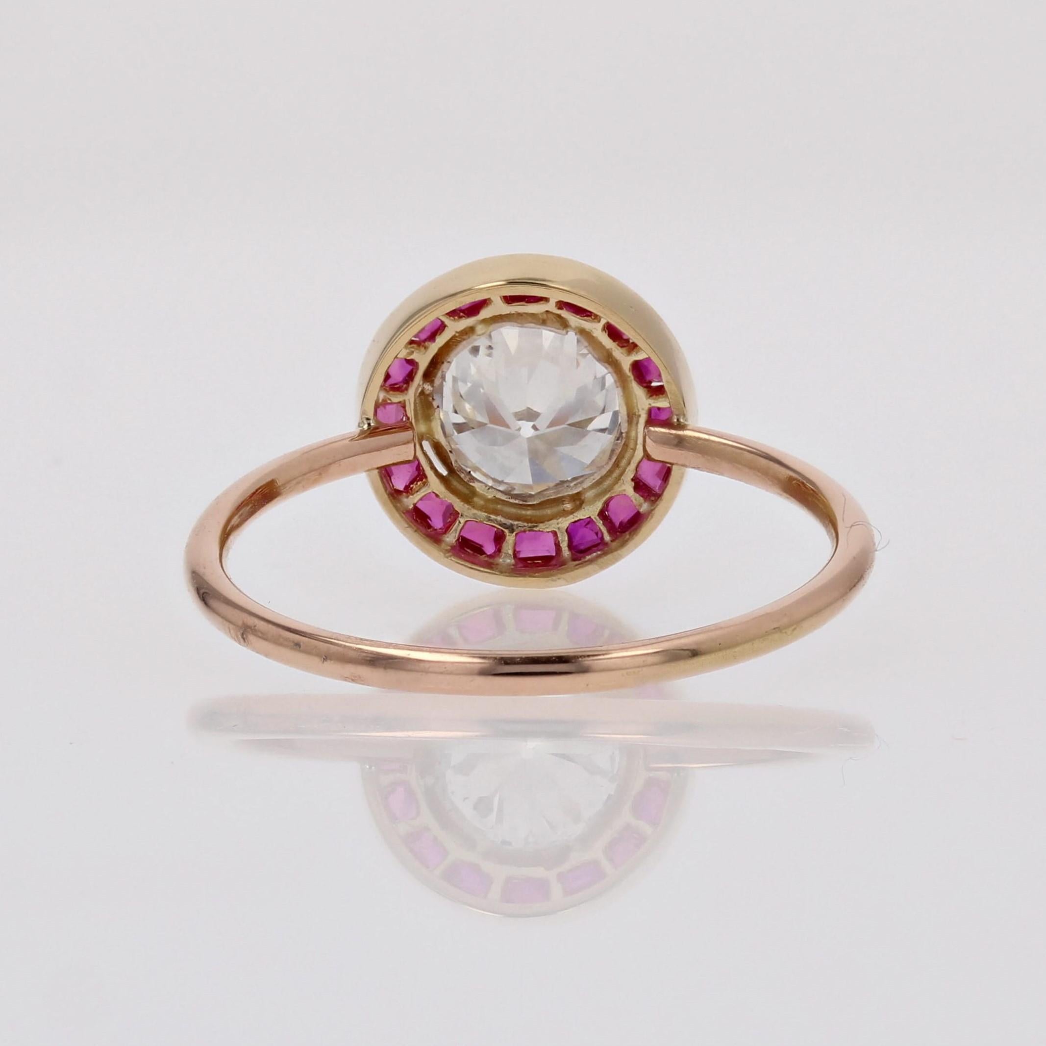 Bague ronde en or jaune 18 carats, diamants et pierres rouges calibrées des années 1920 en vente 9