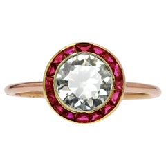 1920er Jahre kalibriert rote Edelsteine Diamanten 18 Karat Gelbgold runden Ring