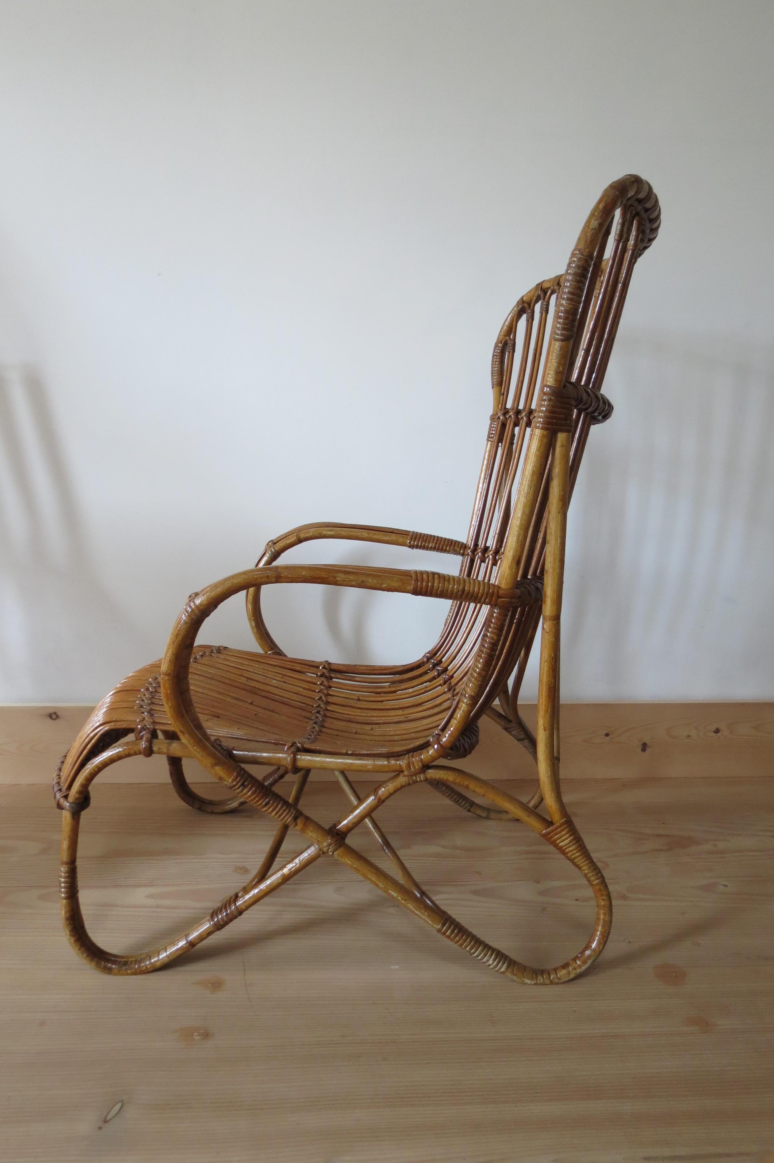 1920s Cane and Bamboo Lounge Chair 1