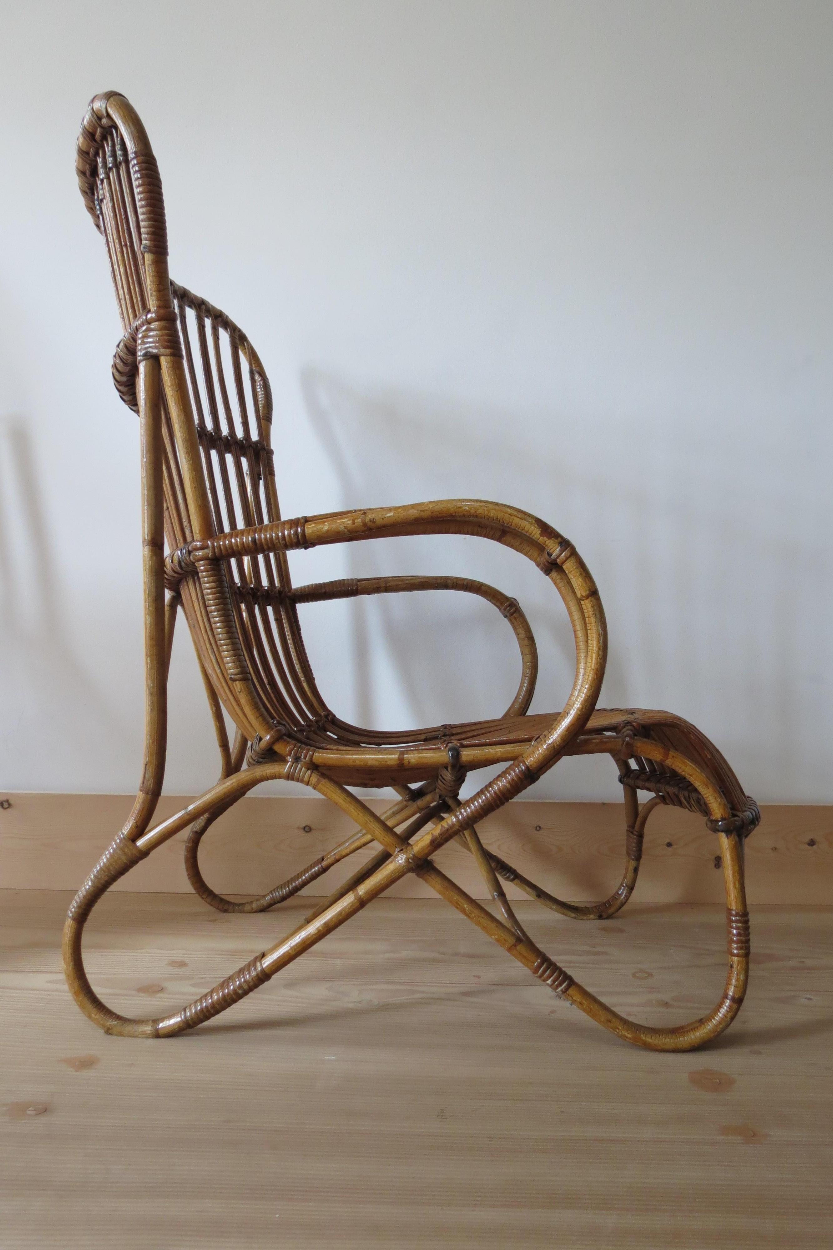 English 1920s Cane and Bamboo Lounge Chair