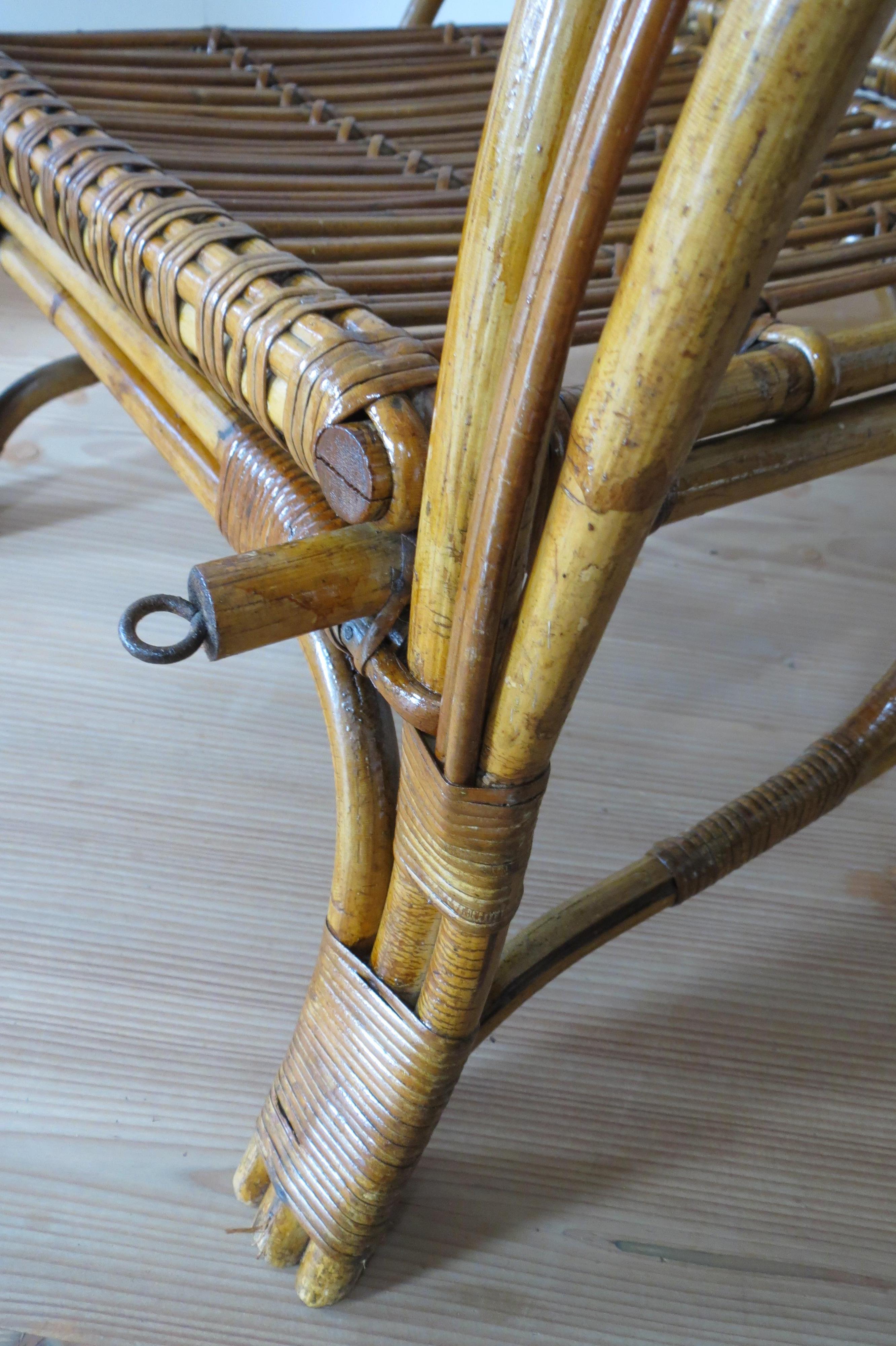 1920s Cane and Bamboo Reclining Chair and Footstool  5