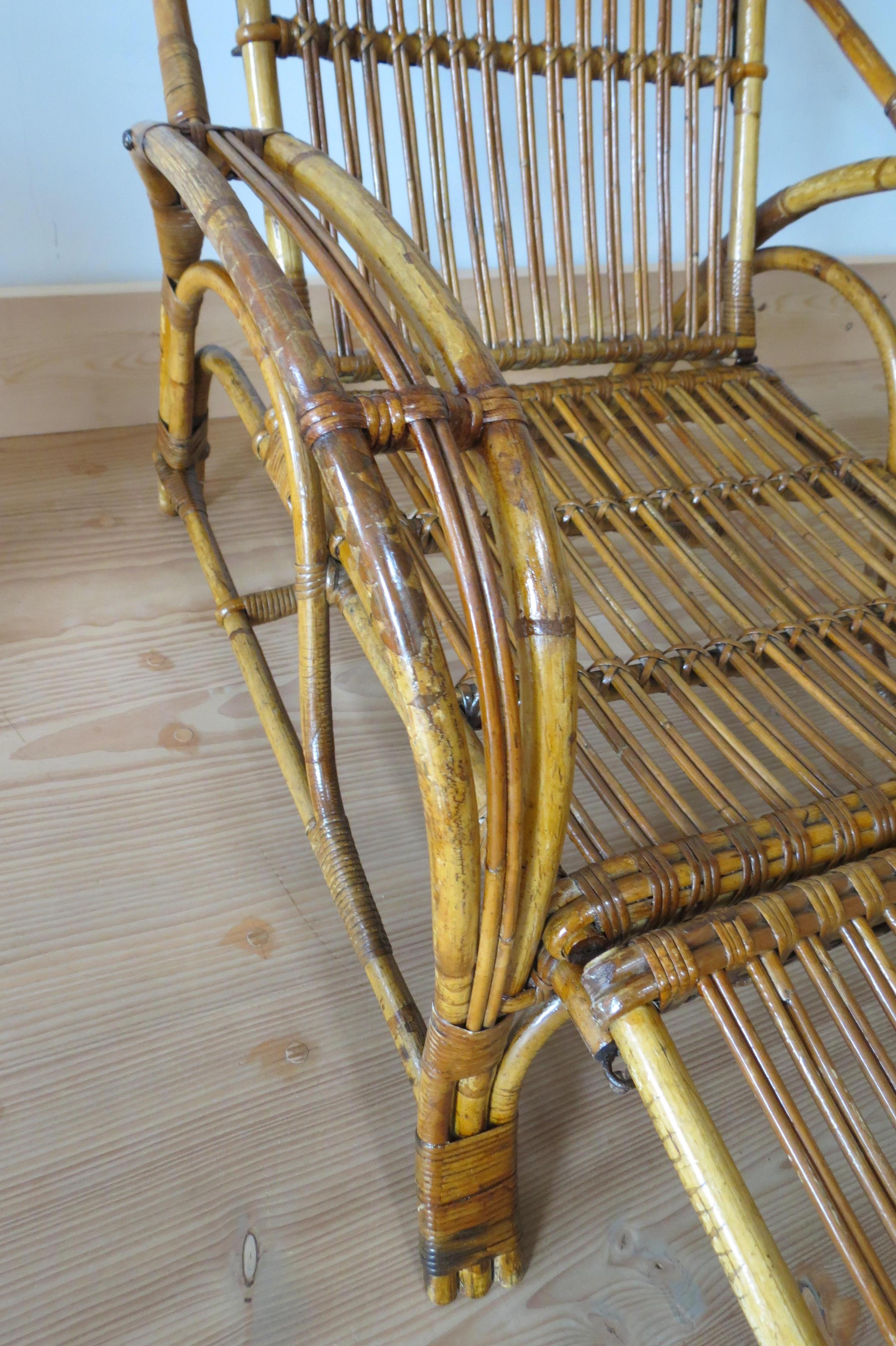 1920s Cane and Bamboo Reclining Chair and Footstool  9