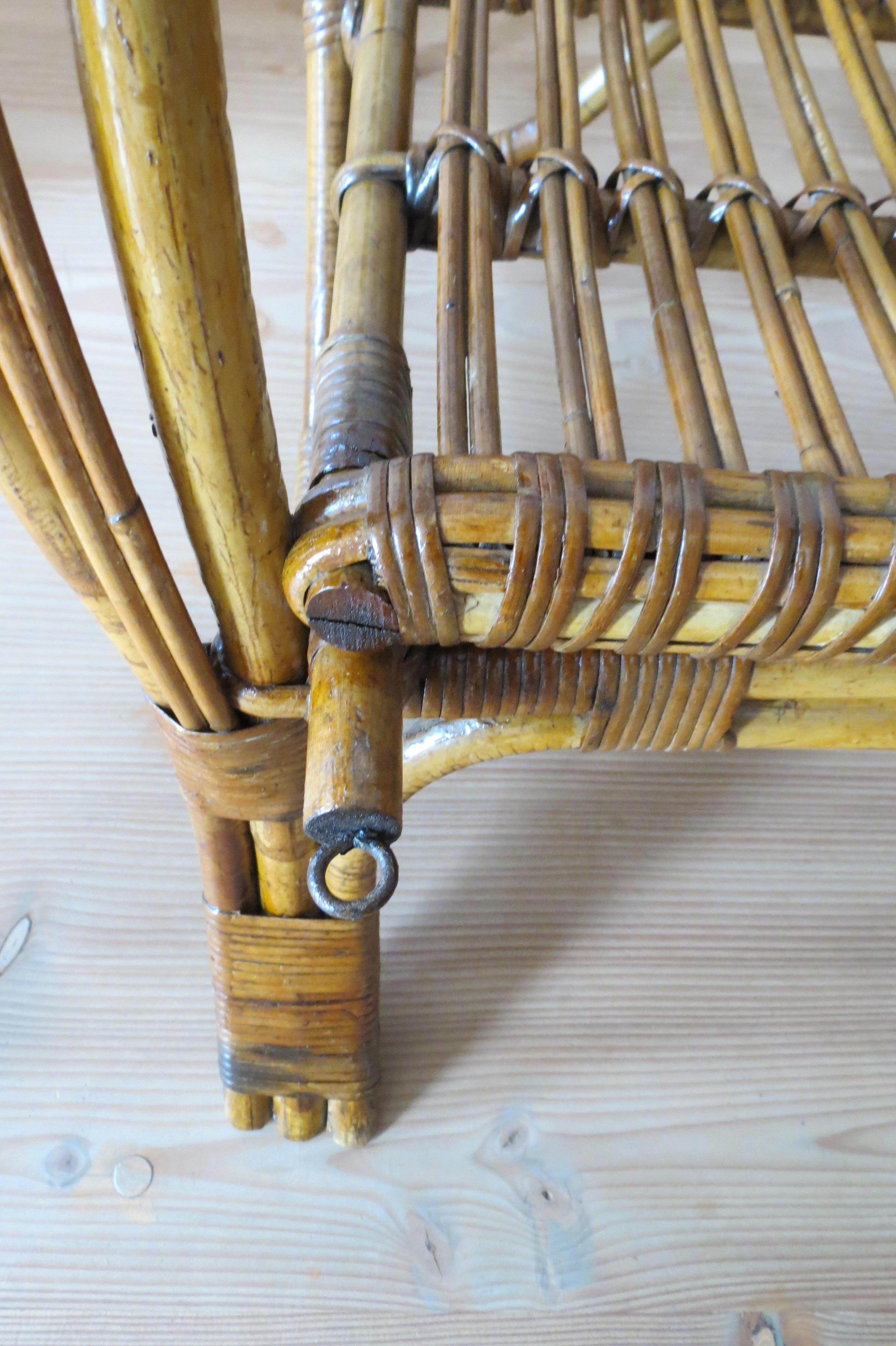 1920s Cane and Bamboo Reclining Chair and Footstool  11