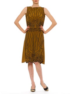 1920S Caramel Brown Beaded Silk Crepe De Chine  Cocktail Dress As-Is For Desi