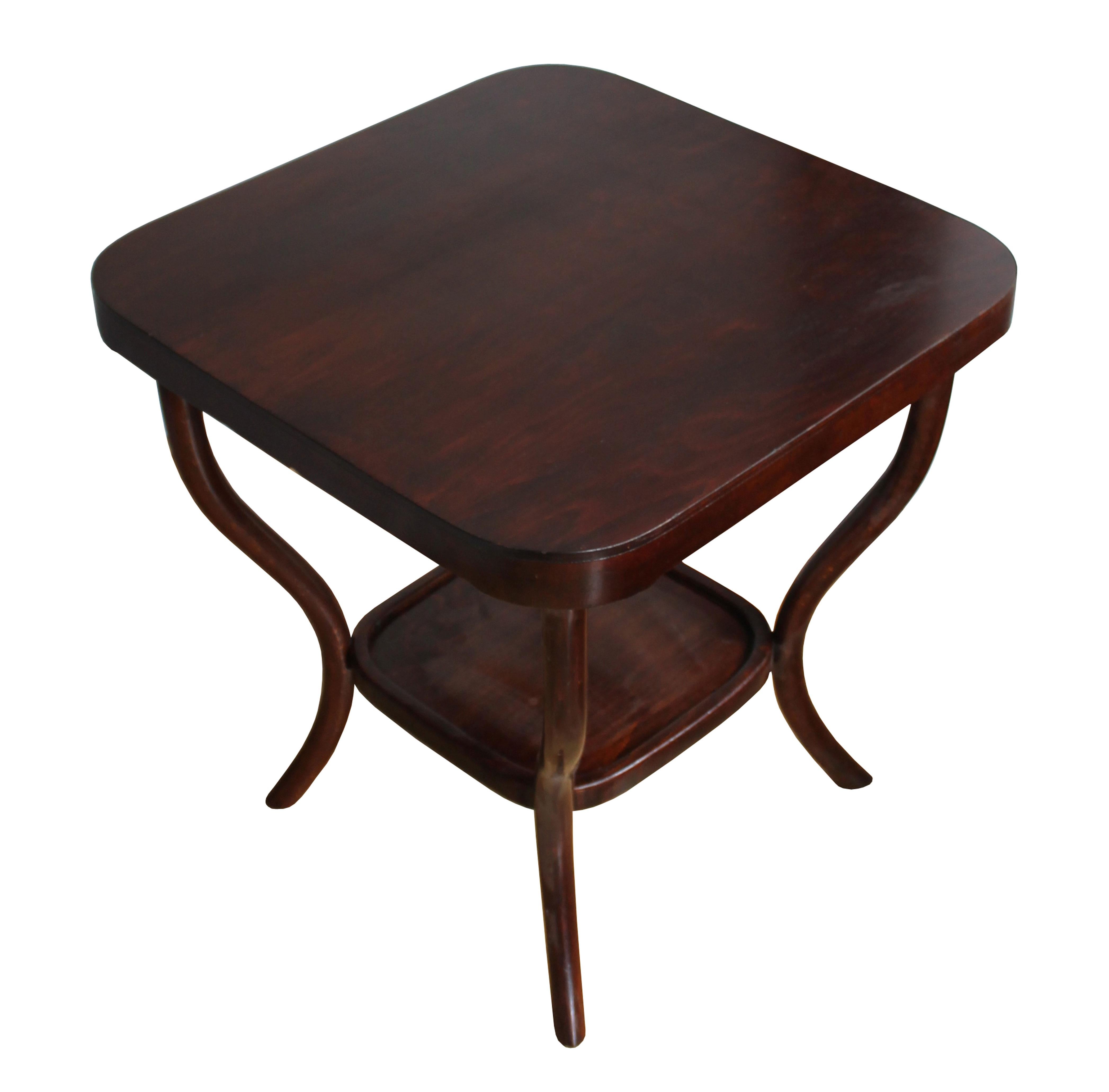 A rare square table for playing cards or board games originally designed by the Thonet company at the end of the 19th Century. It can be found in Thonet sales catalogues as model number 8. This particular piece is believed to be made by the Thonet