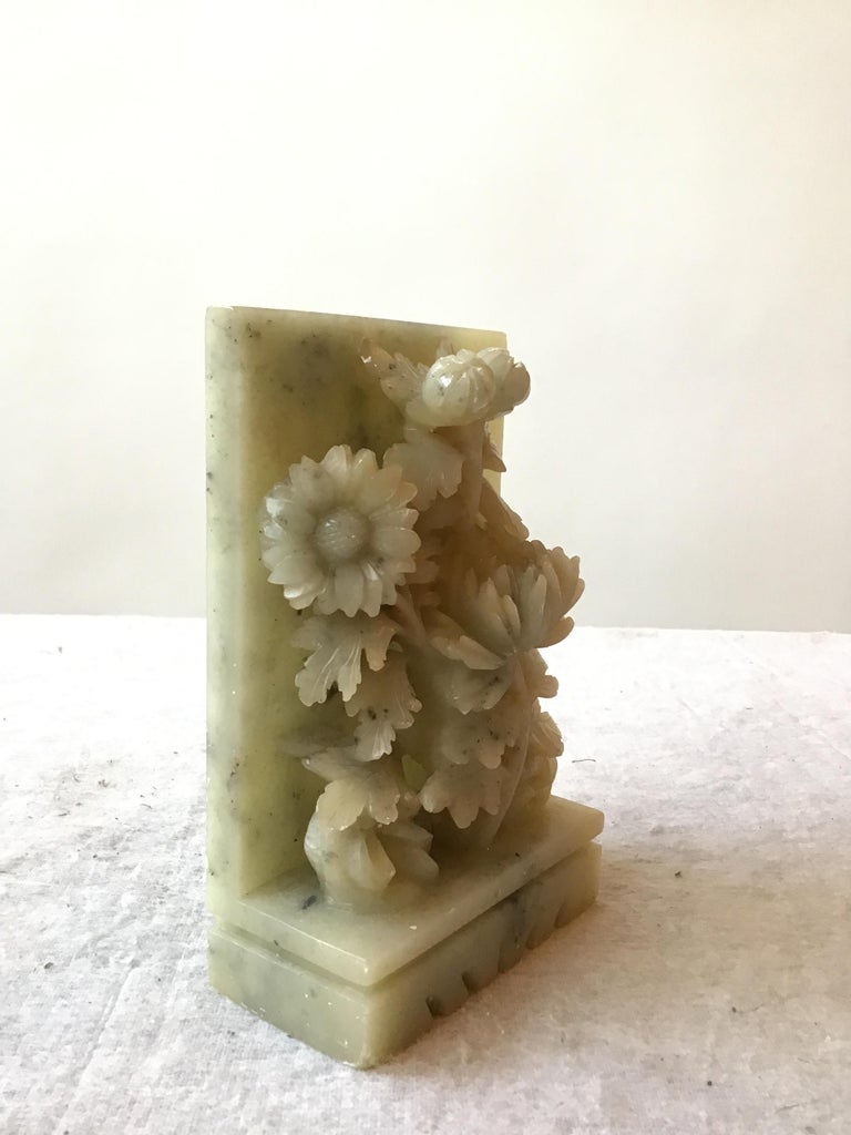 1920s Carved Alabaster Floral Bookends at 1stDibs