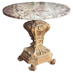 Antique 1920s Carved Giltwood Table With Marble Top