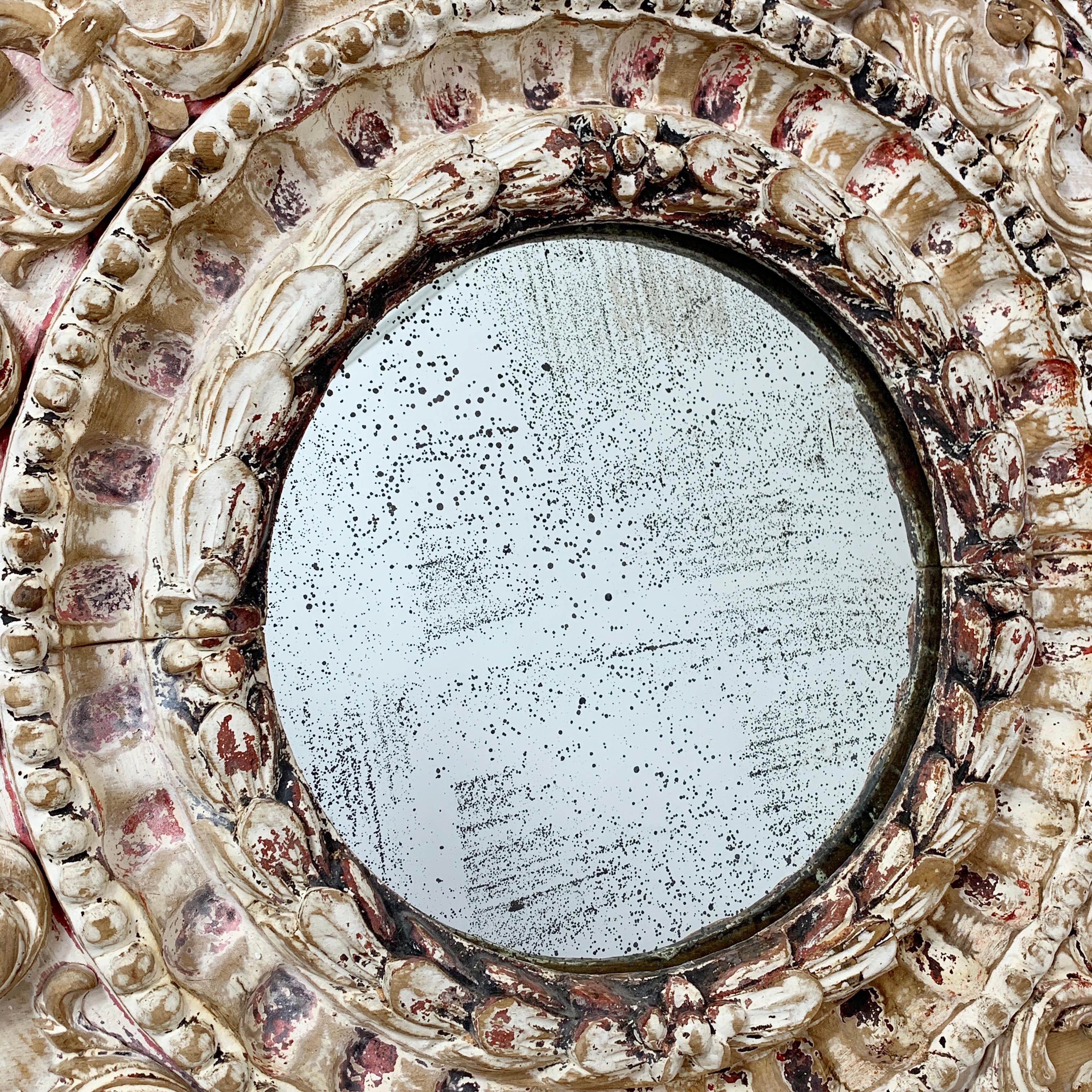 1920's Carved Italian Circular Wooden Mirror 3