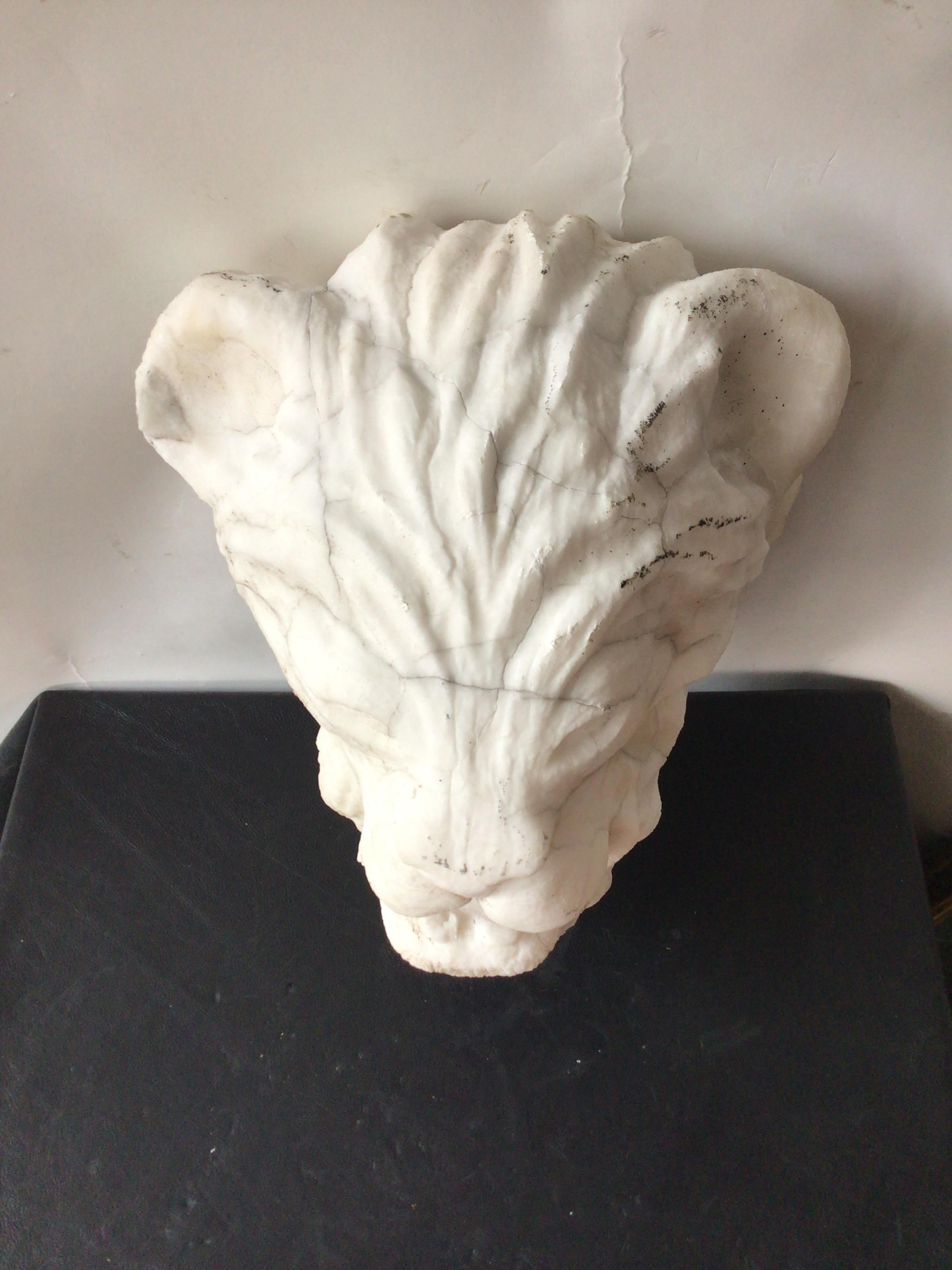 1920s Carved Marble Sculpture of Lion Head In Good Condition In Tarrytown, NY