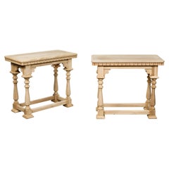 1920s Carved Walnut Italian Console Tables with Turned Baluster Legs, Pair