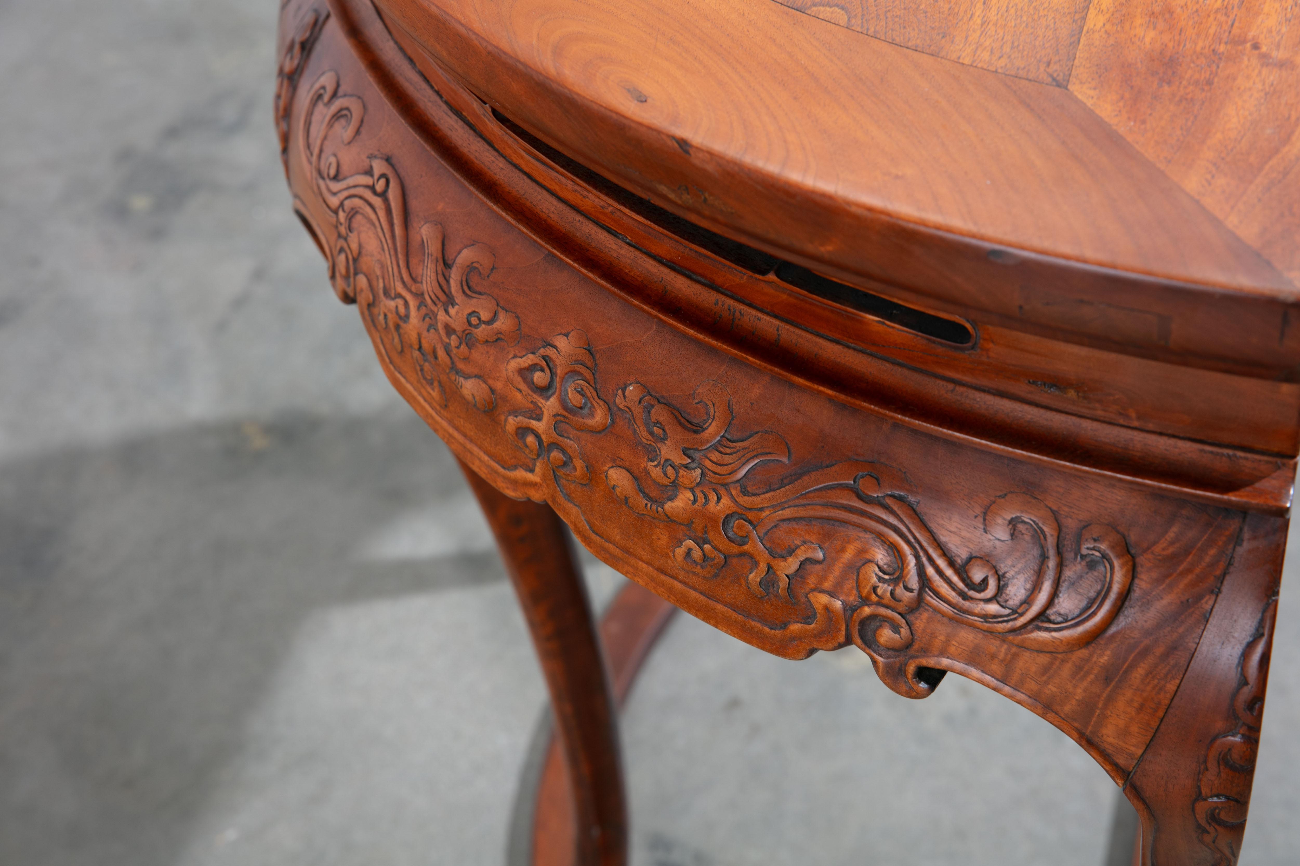 1920's Carved Wood Chinese Demi-lune/Console Table For Sale 7