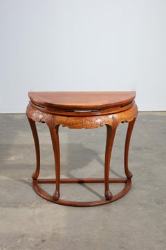 1920's Carved Wood Chinese Demi-lune/Console Table