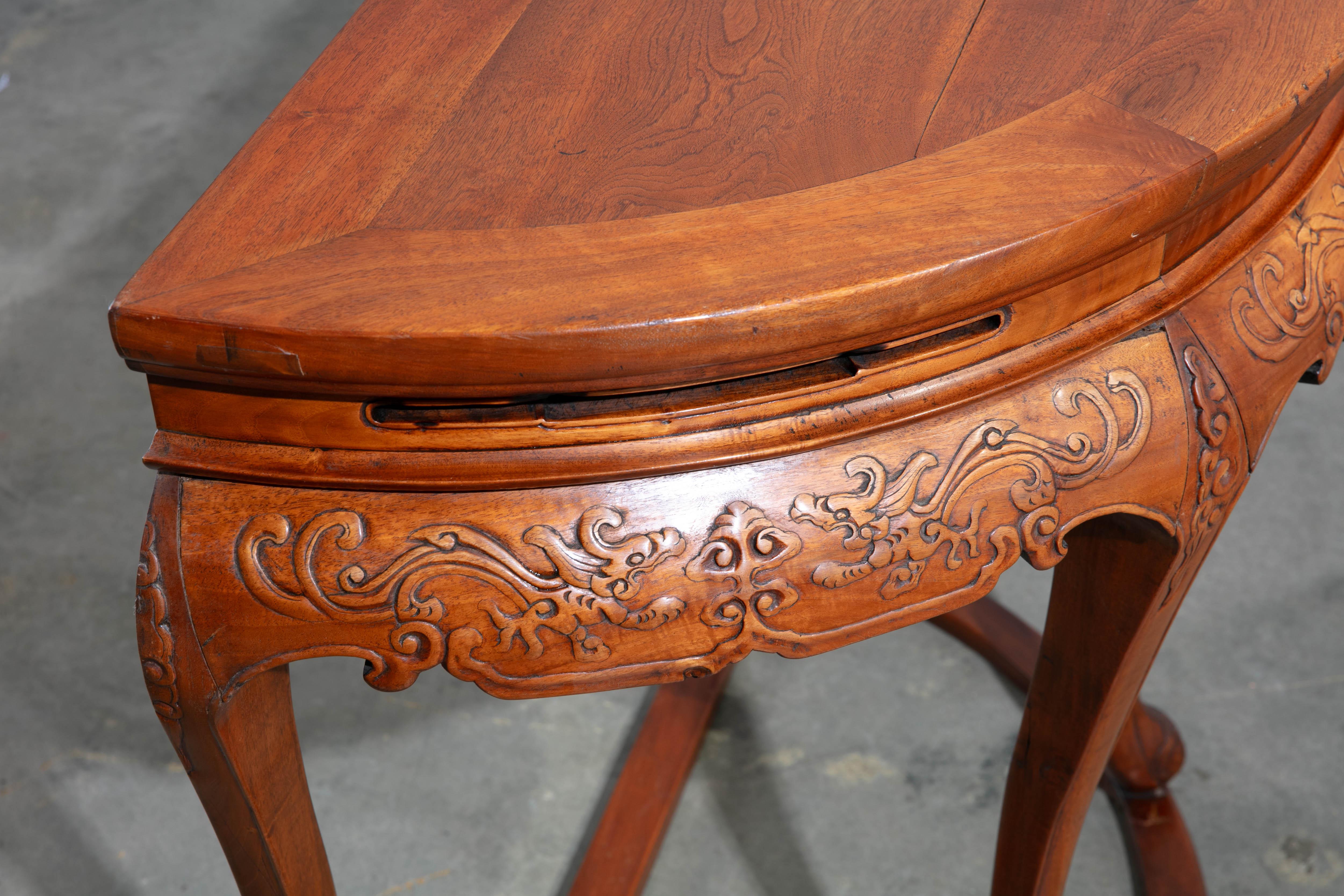 1920's Carved Wood Chinese Demi-lune/Console Table For Sale 1