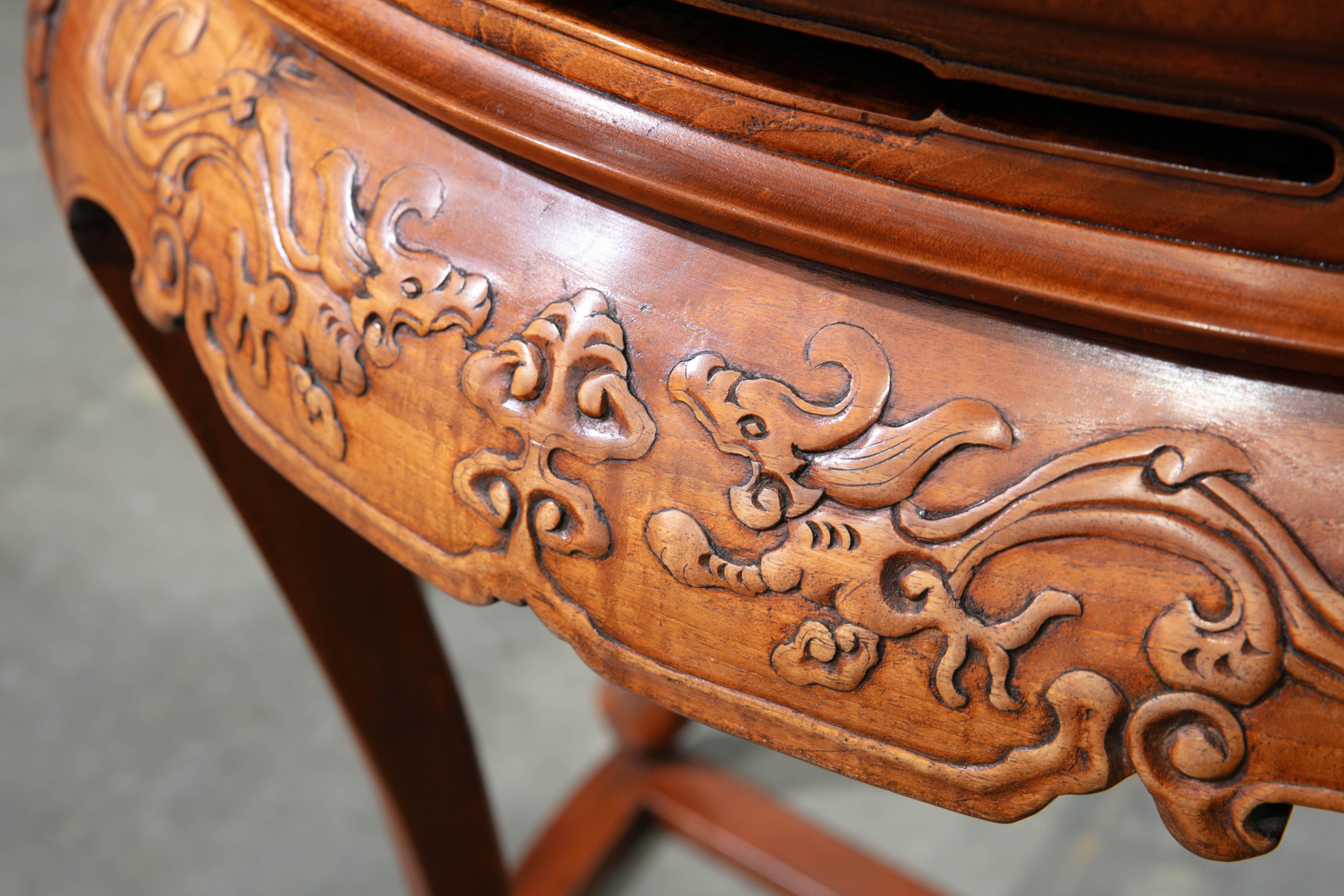 1920's Carved Wood Chinese Demi-lune/Console Table For Sale 2