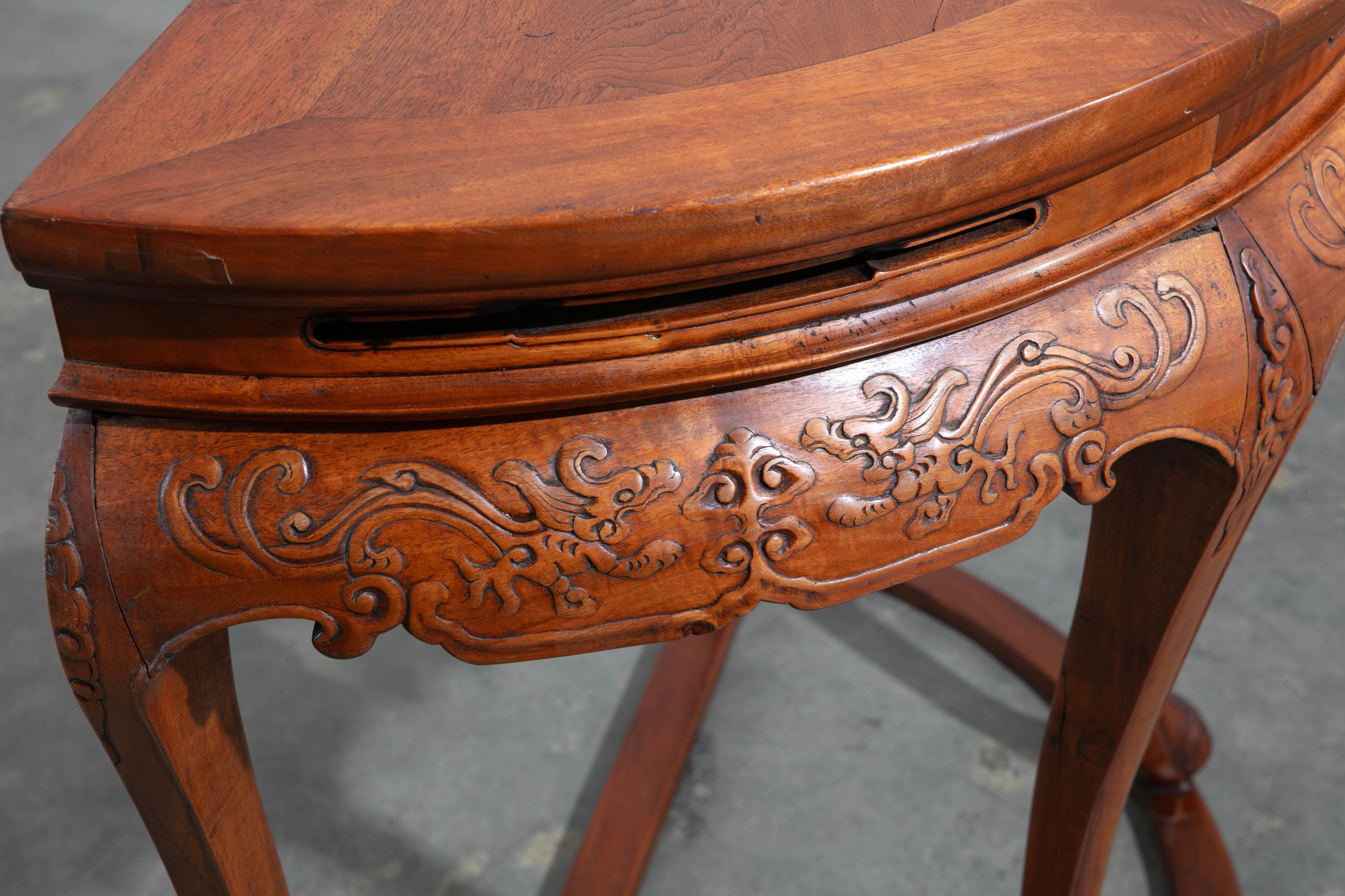 1920's Carved Wood Chinese Demi-lune/Console Table For Sale 4
