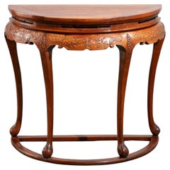 Antique 1920's Carved Wood Chinese Demi-lune/Console Table