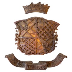 1920s Carved Wood Crown And Crest. Wish No One Harm