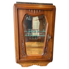 1920s Carved Wood Deco Small Showcase With Marble Top