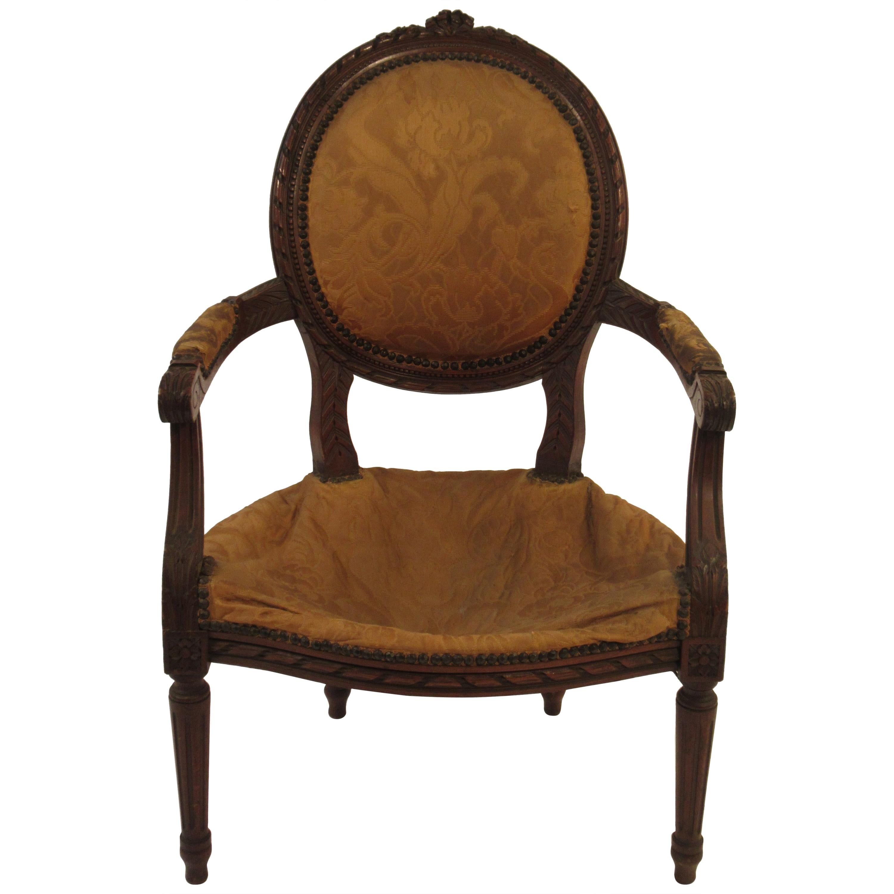 1920s Carved Wood French Armchair For Sale