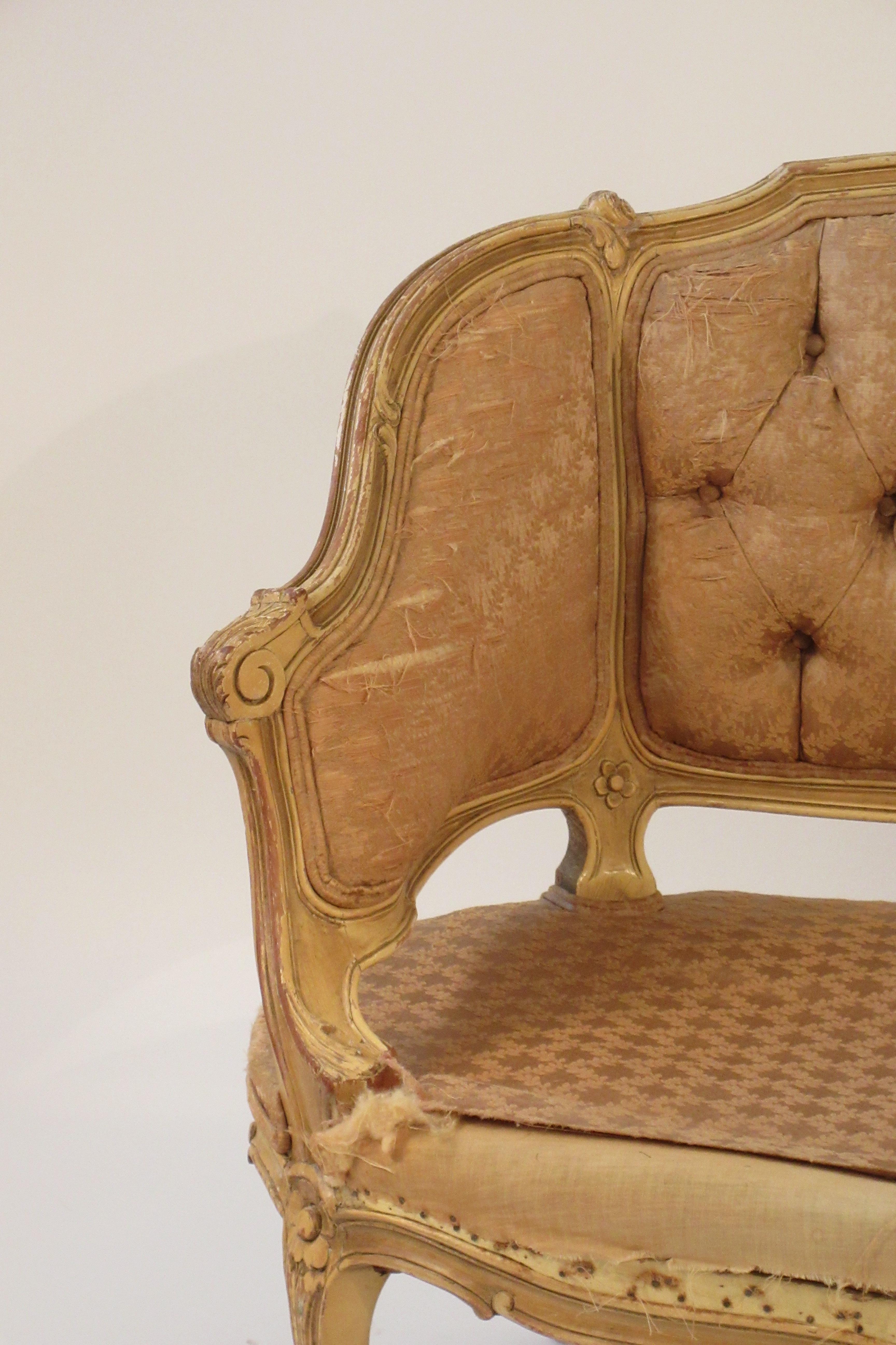 1920s Carved Wood French Settee 2