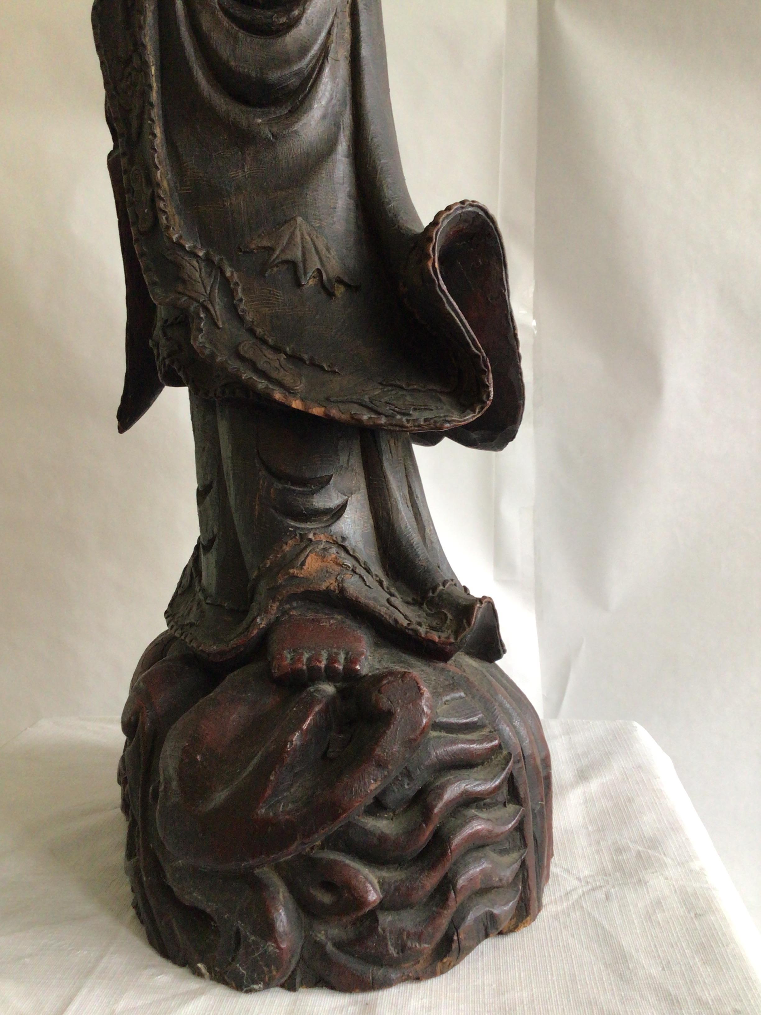 1920s Carved Wood Guanyin Statue For Sale 5