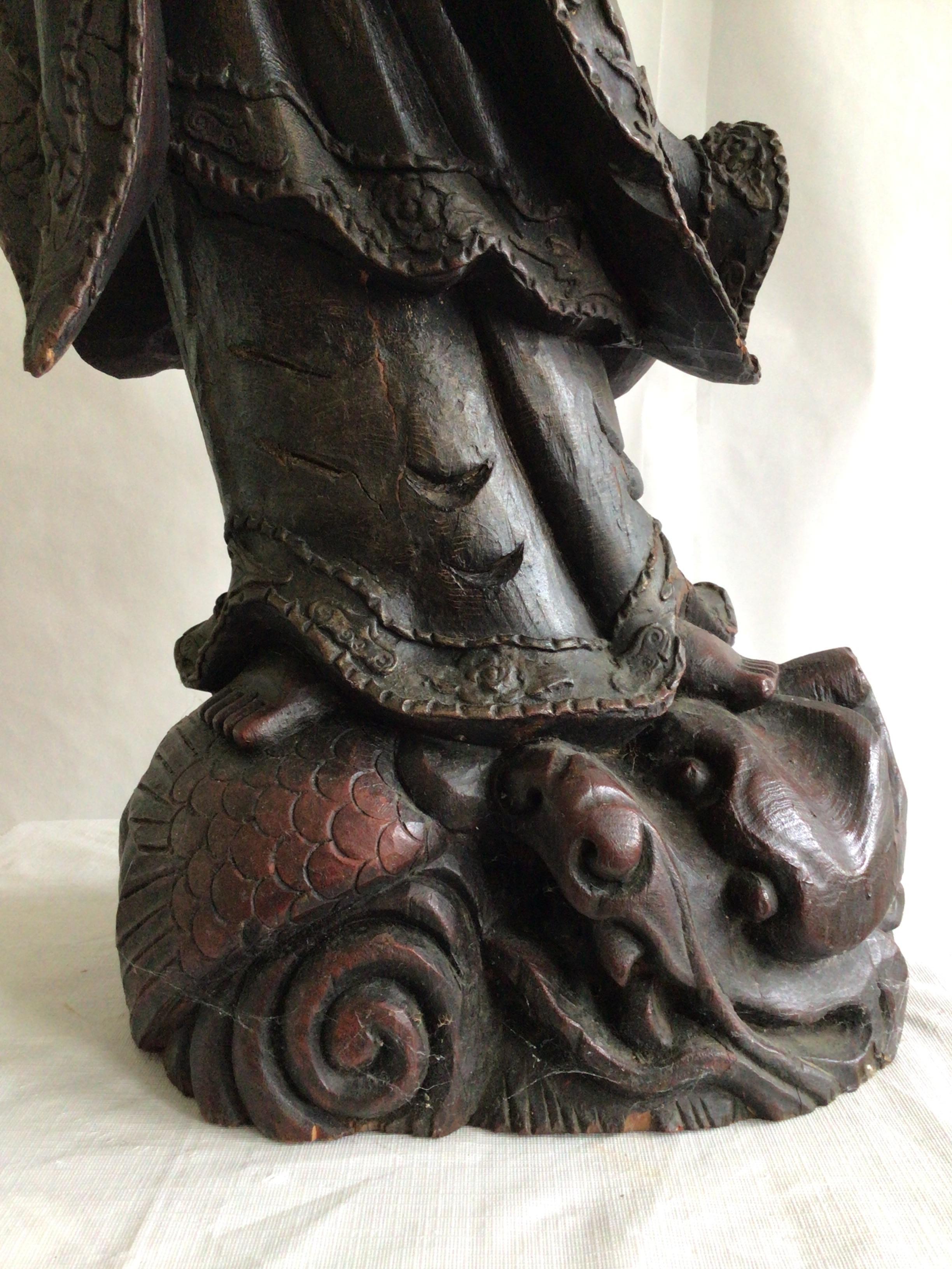 1920s Carved Wood Guanyin Statue For Sale 2