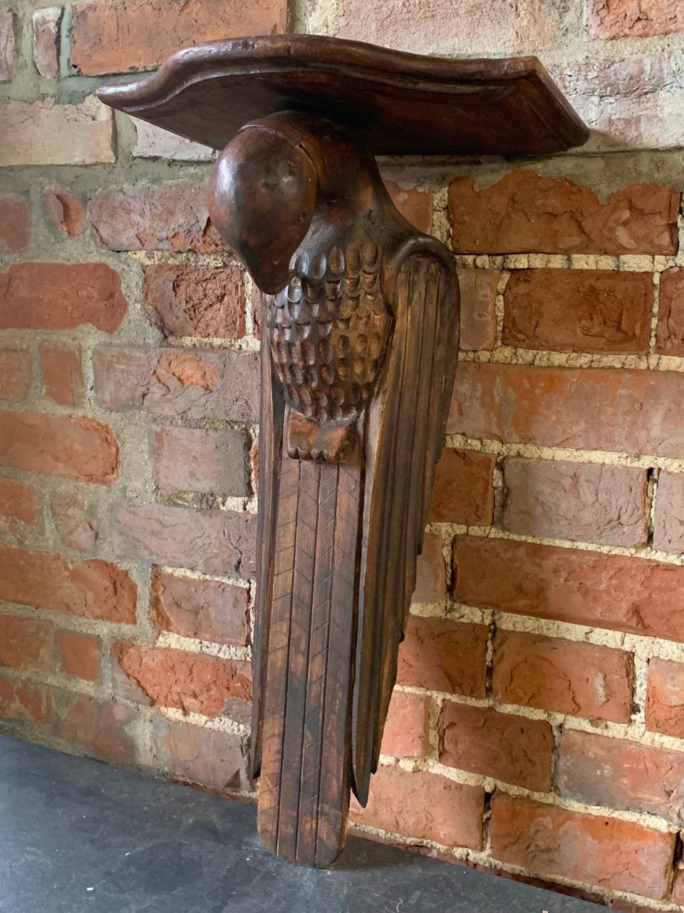 European 1920's Carved Wood Parrot Bracket Shelf