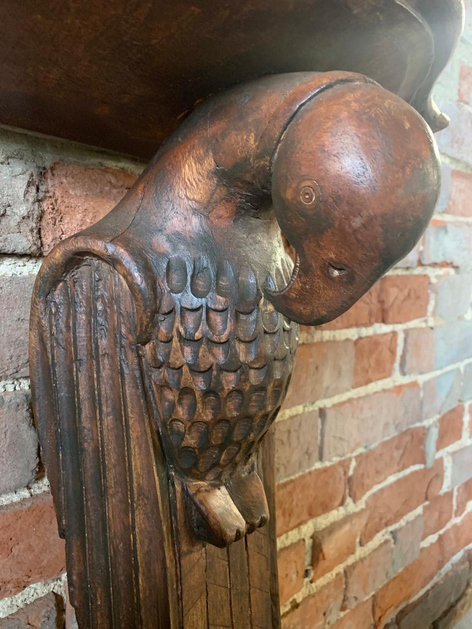 Hand-Carved 1920's Carved Wood Parrot Bracket Shelf