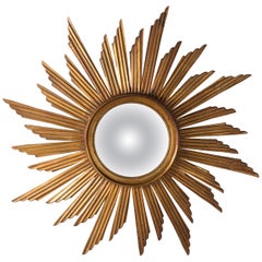 1920s Carved Wooden Sunburst Convex Mirror