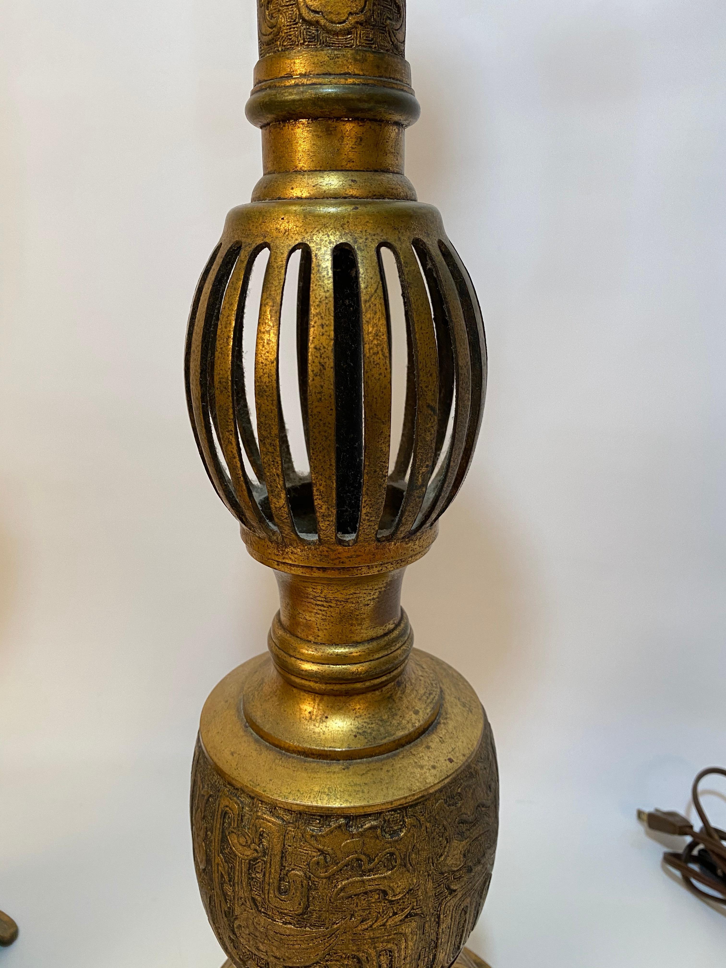 1920s Cast Brass Japanese Lamps In Good Condition In Garnerville, NY
