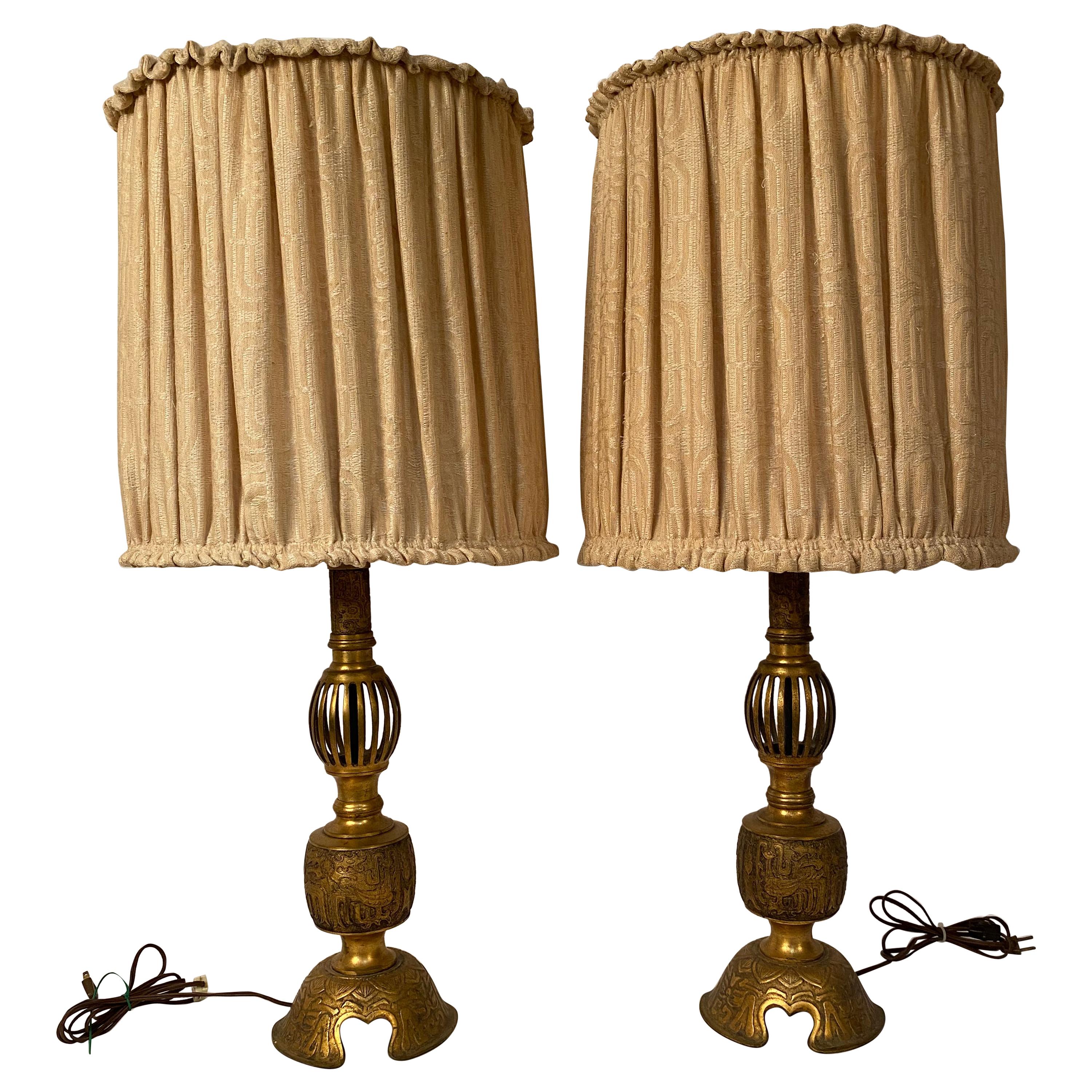 1920s Cast Brass Japanese Lamps