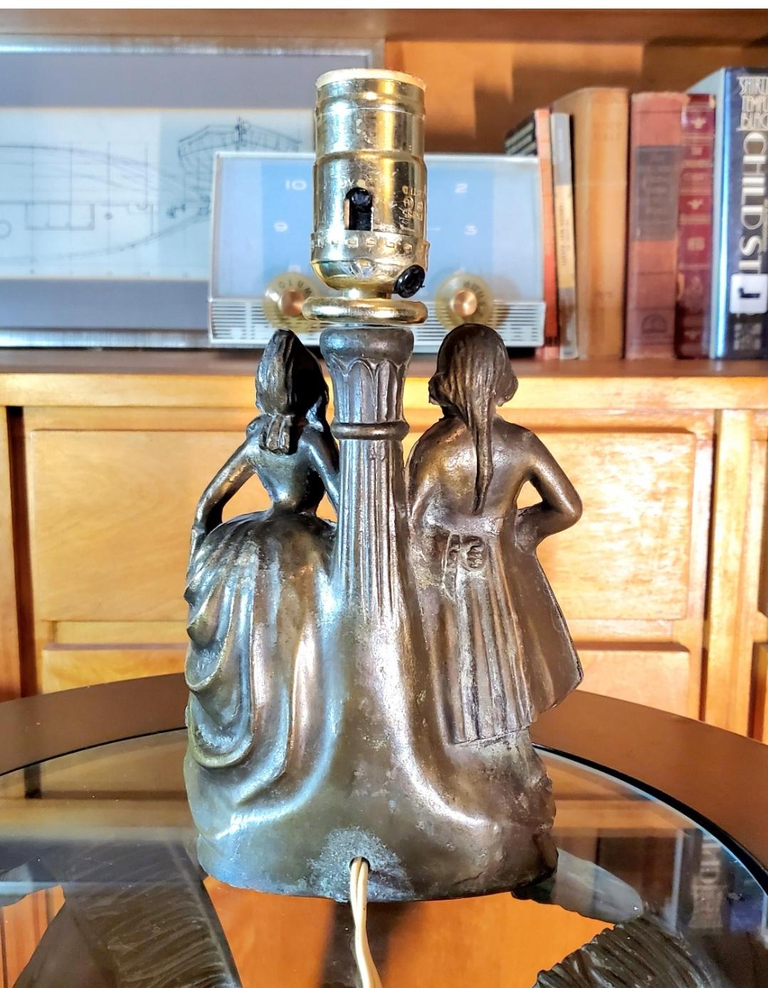 1920er Jahre Gussbronze Japanische Figurative Lampe  im Zustand „Gut“ im Angebot in Waxahachie, TX