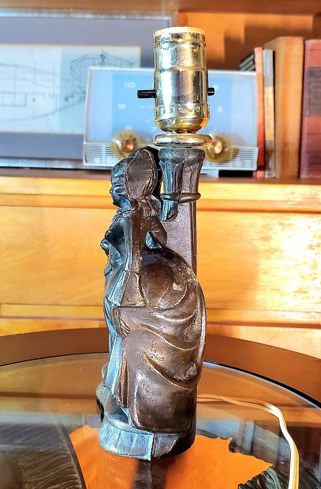 Victorian 1920s Cast Bronze Japanese Figurative Lamp  For Sale