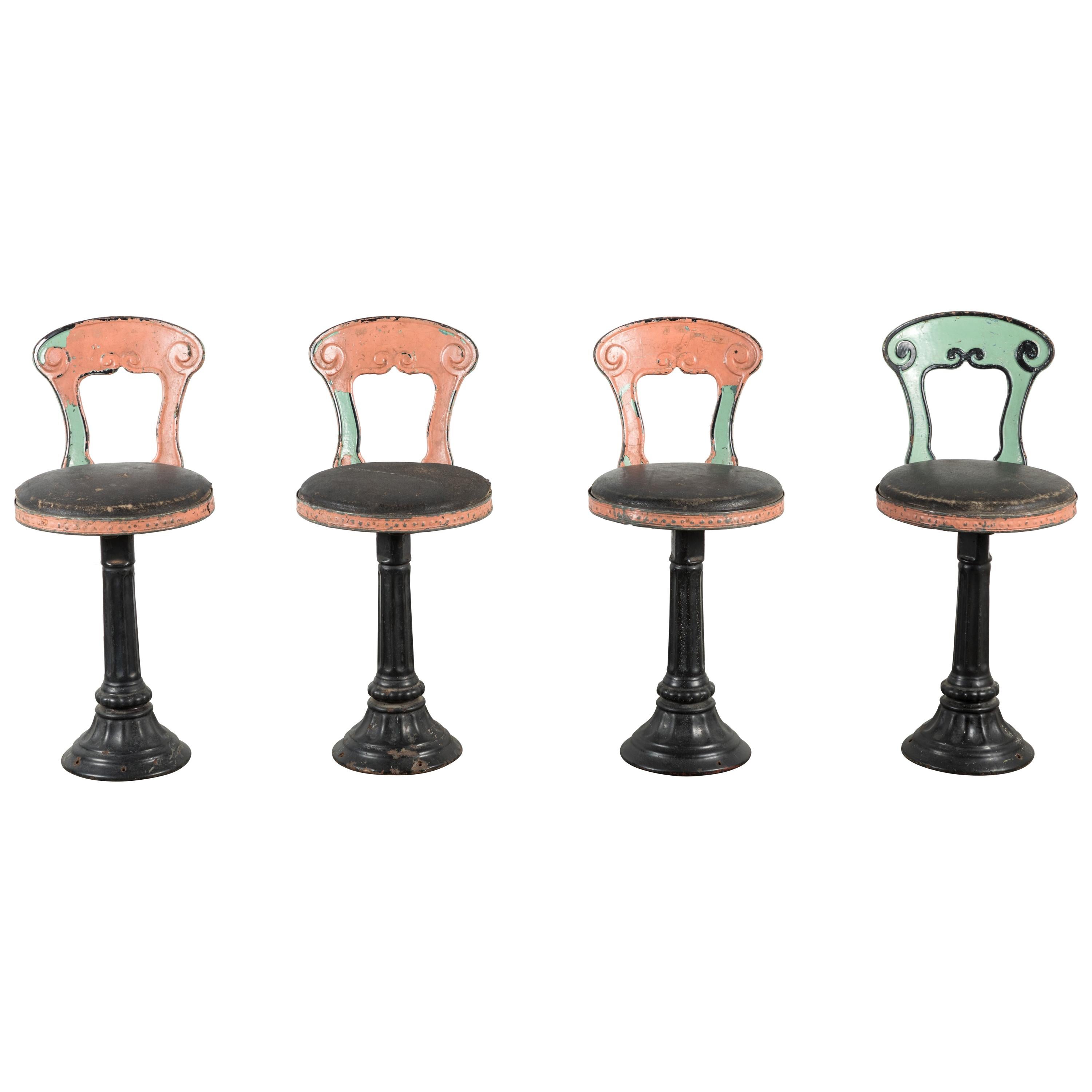 1920s Cast Iron American Soda Fountain Chairs Set of Four