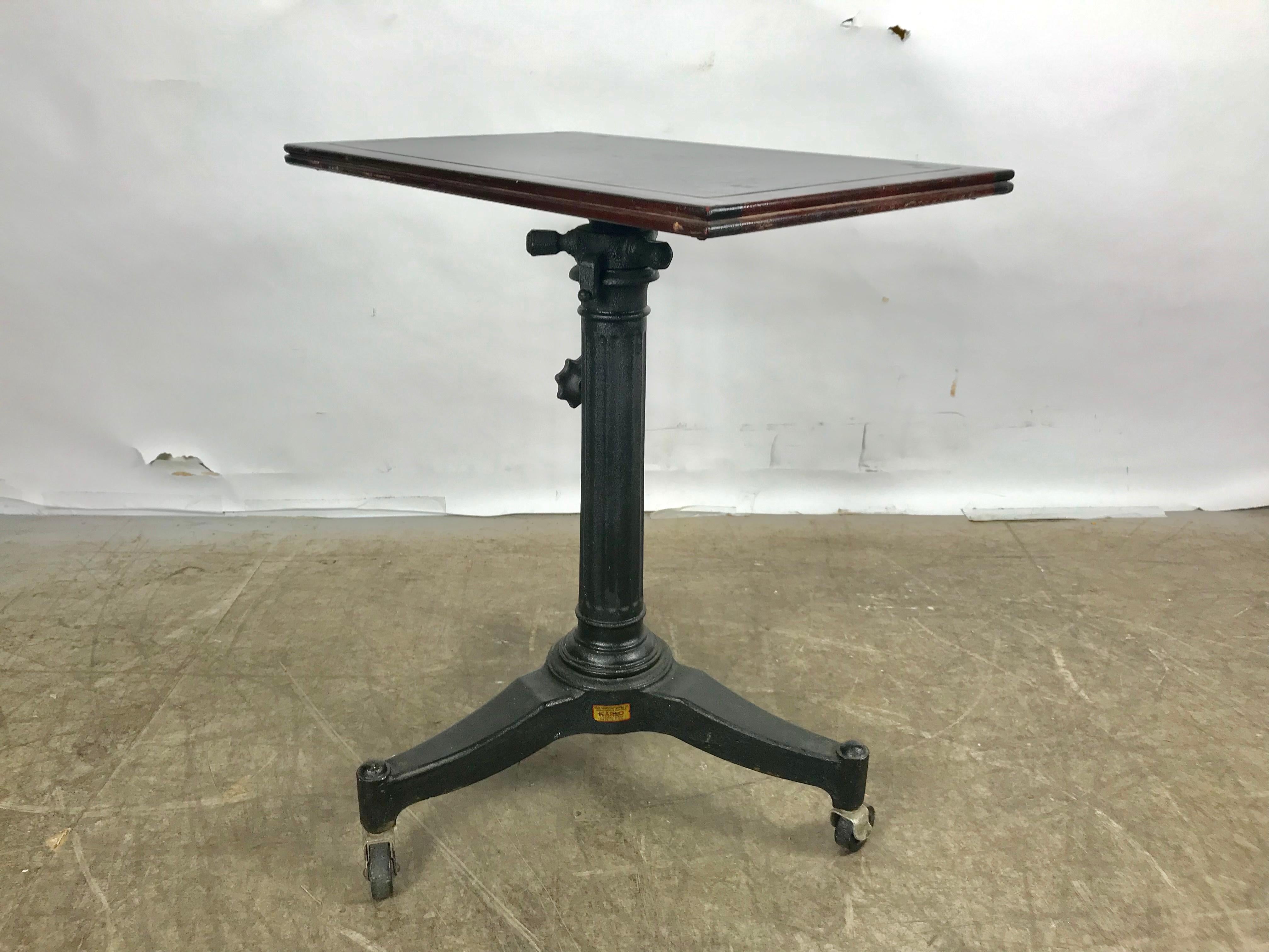 Early 20th Century 1920s Cast Iron and Wood Industrial Adjustable Table by Karl Manufacturing Co.